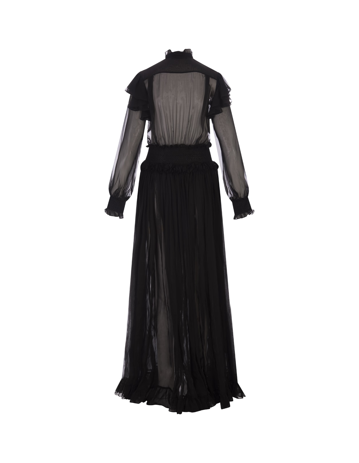 Shop Roberto Cavalli Black Long Dress With Ruffles In Nero