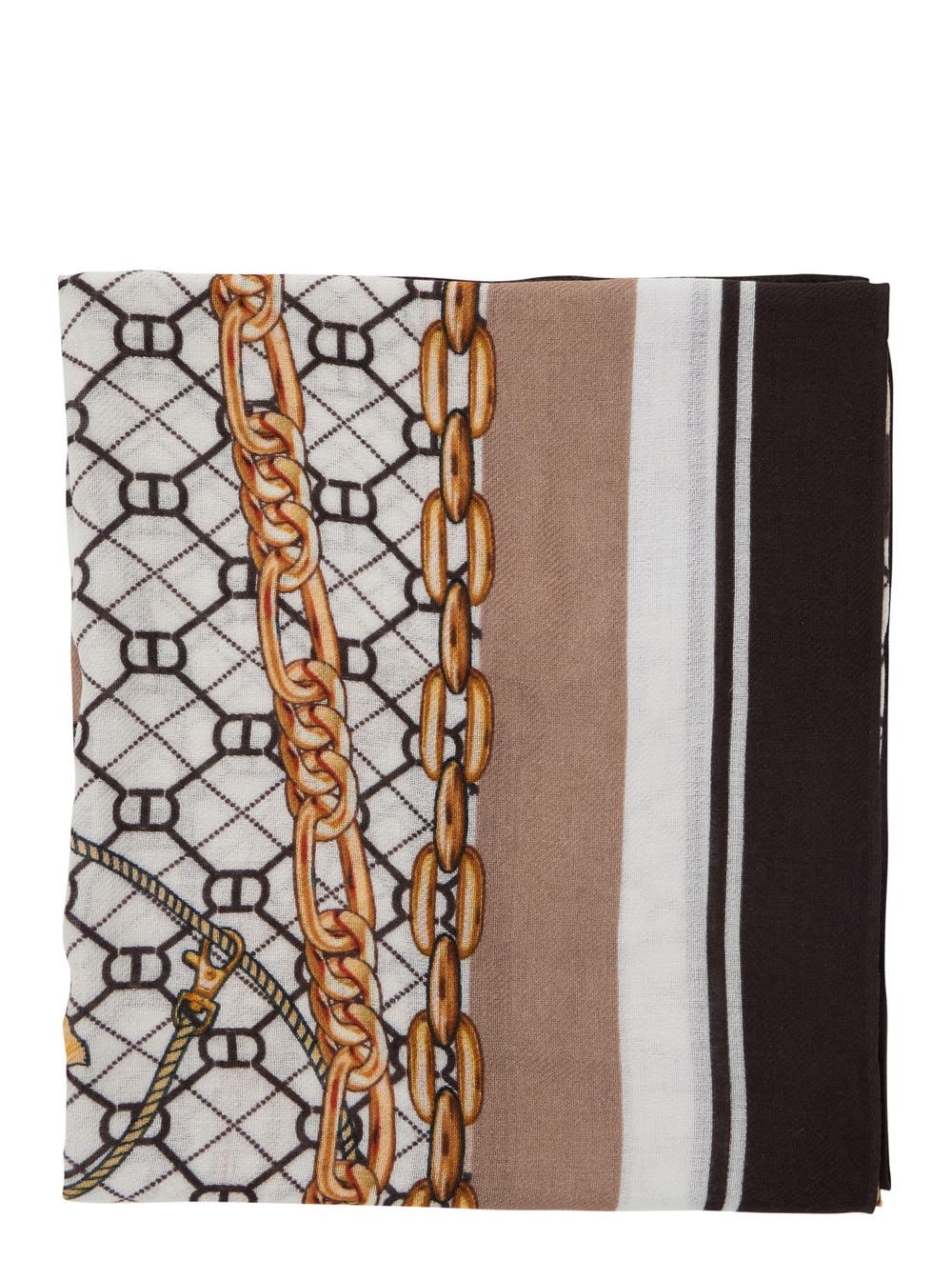 Twinset Brown Scarf With Geometric Chain Motif In Viscose Woman In Brown