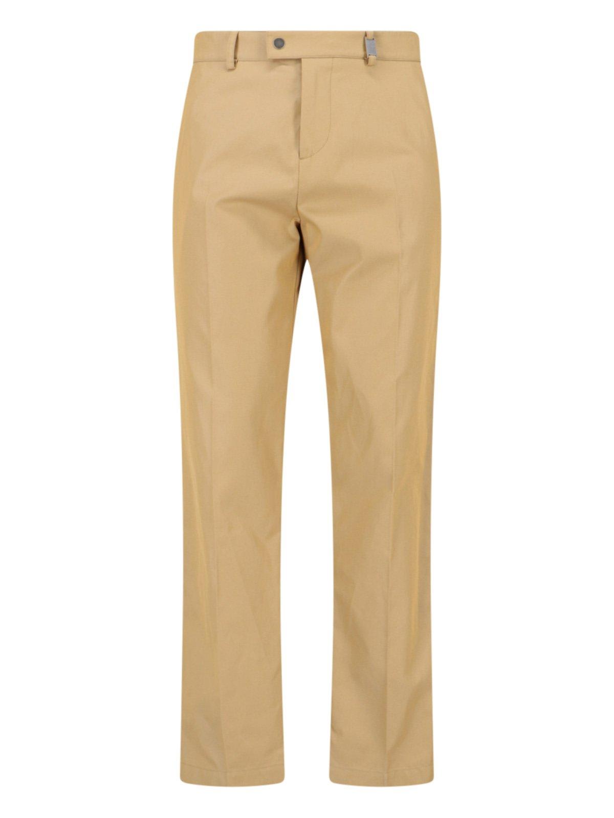 Shop Burberry Straight-leg Buckle-detailed Trousers In Beige