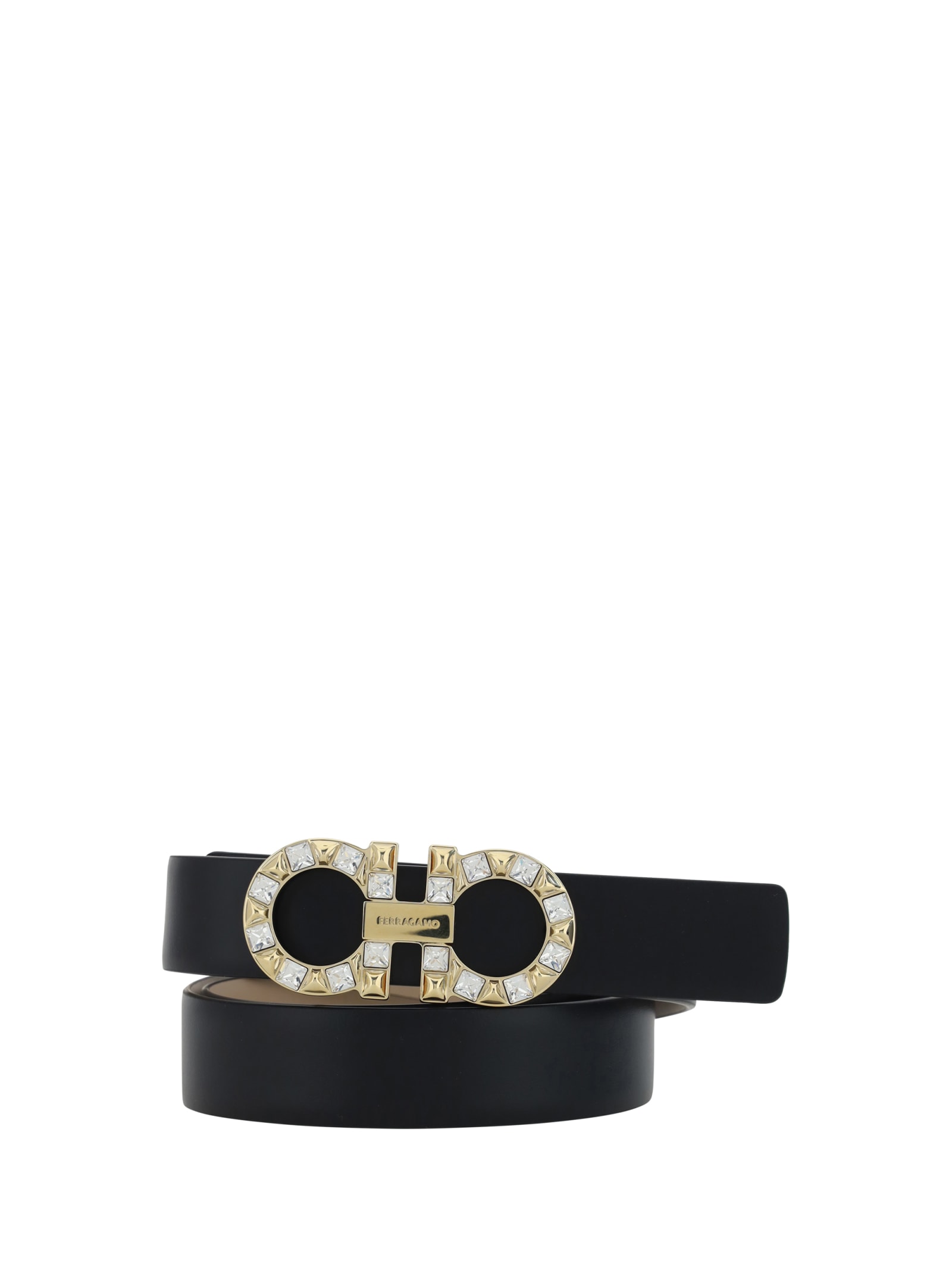 Shop Ferragamo Reversible Belt With Gancini Rhinestones In Black