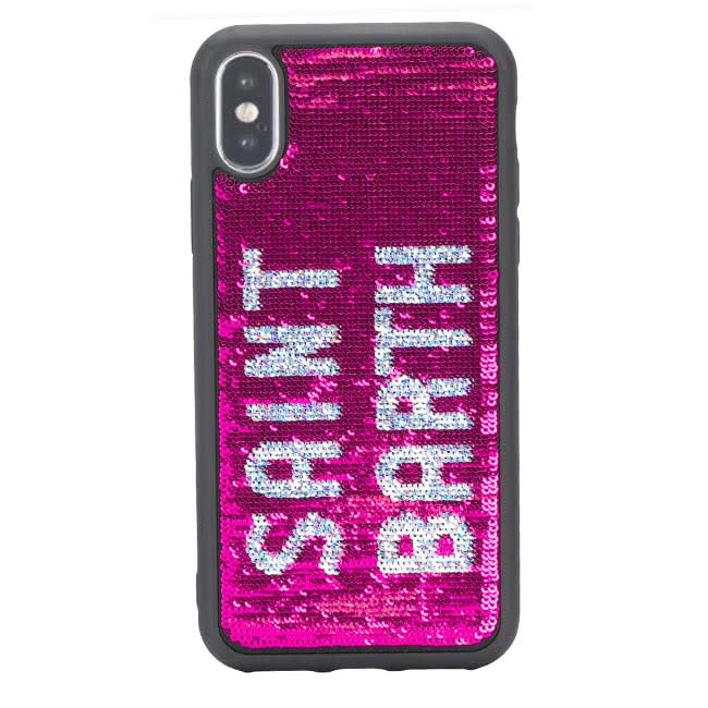 Mc2 Saint Barth Fucsia Sequined Cover For Iphone X And Xs With Saint Barth Logo