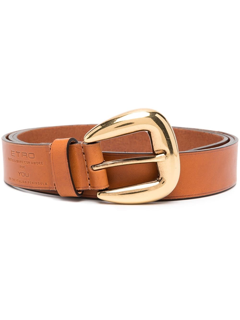Etro Woman Brown And Gold Belt In Leather