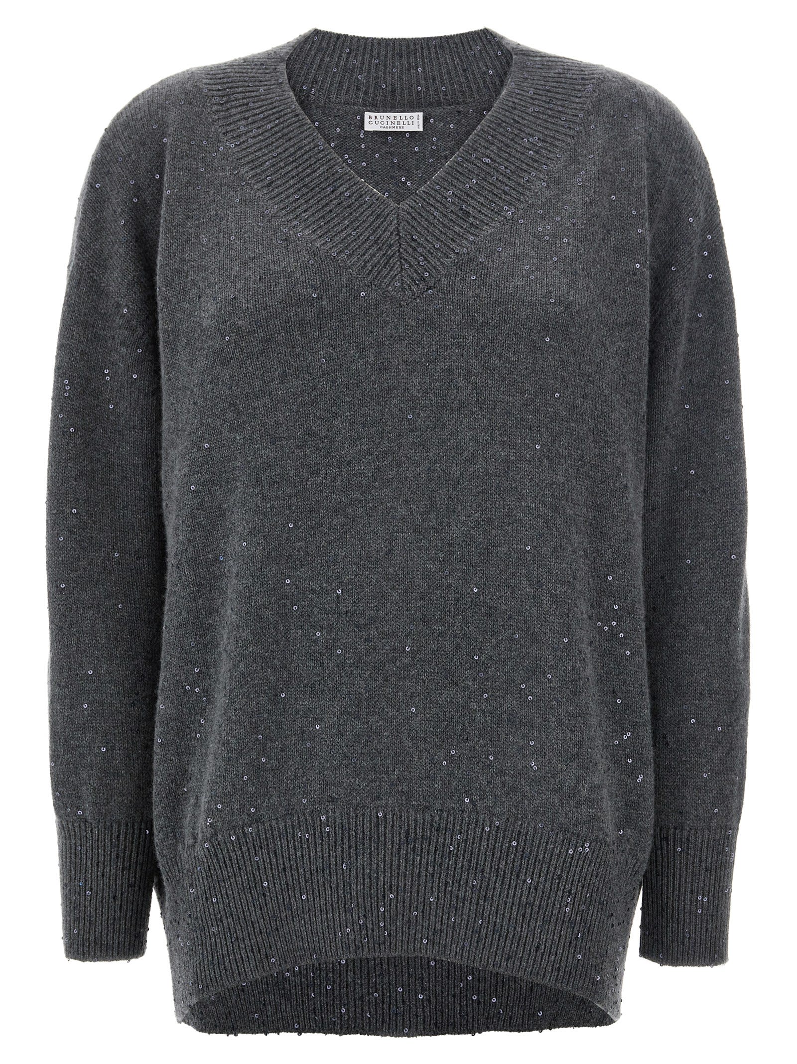 Shop Brunello Cucinelli Sequin Sweater In Gray