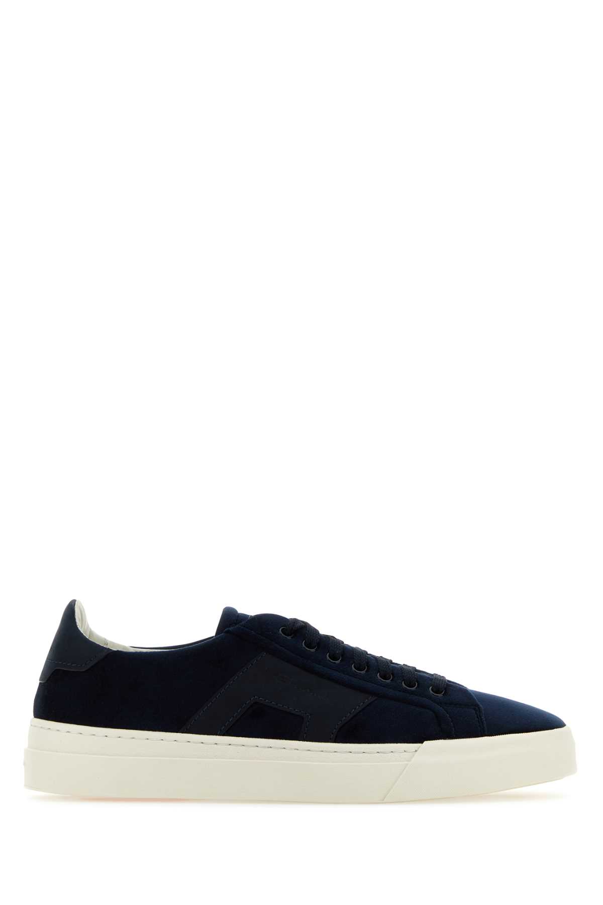 Navy Blue Velvet And Suede Sneakers