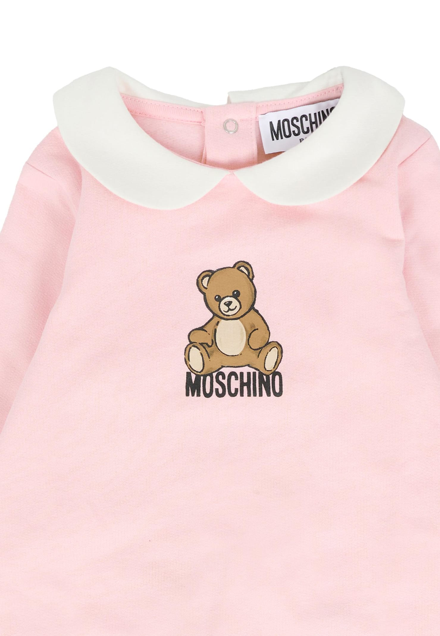Moschino Pink Babygrow For Baby Girl With Teddy Bear In Pink