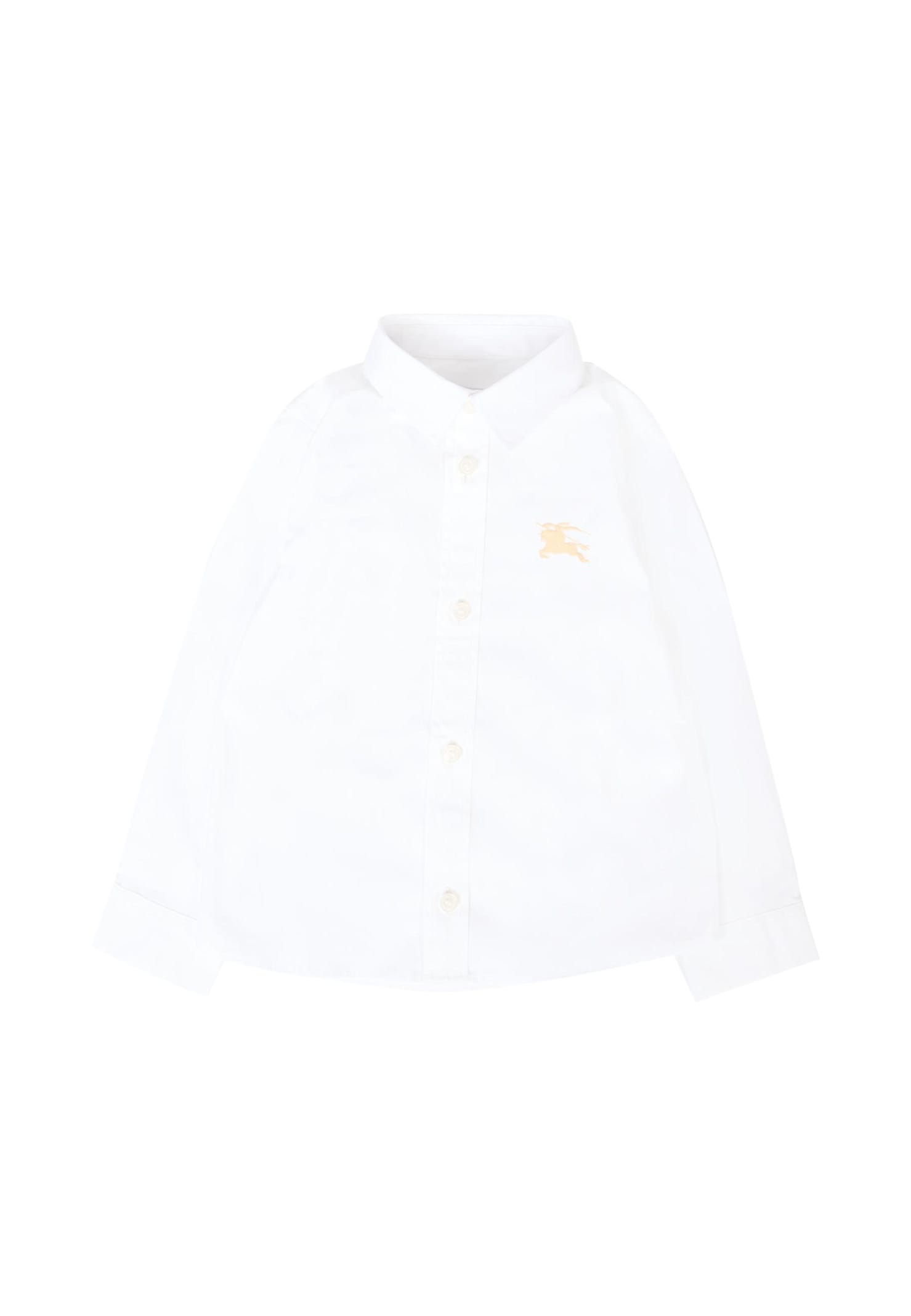 Burberry White Shirt For Babyboy With Beige Logo In White