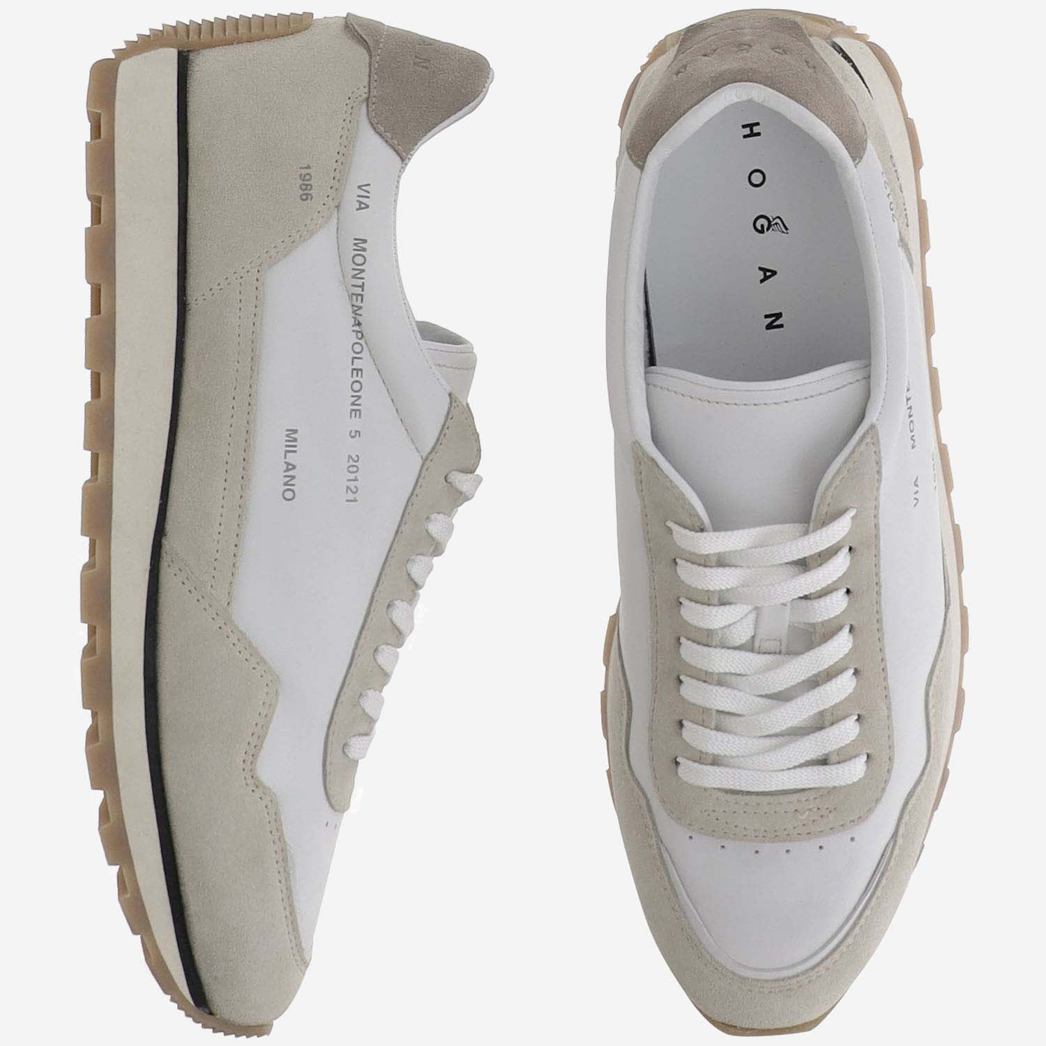 Hogan Leather Sneakers With Round Toe And Ridged Rubber Sole In Neutral