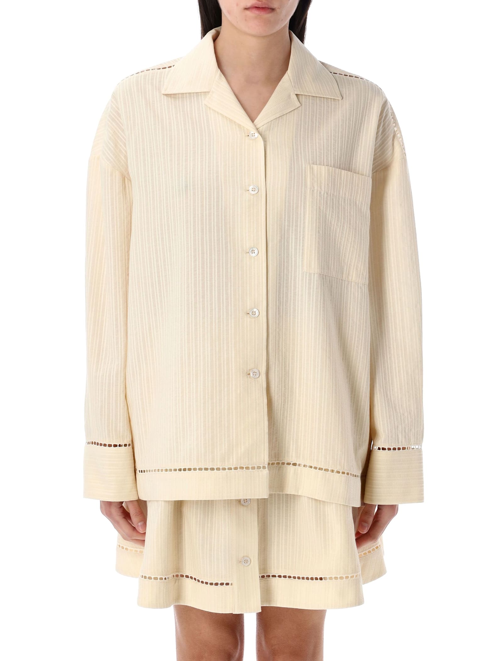 Golden Goose Texture Stripe Oversize Button-up Shirt In Cream