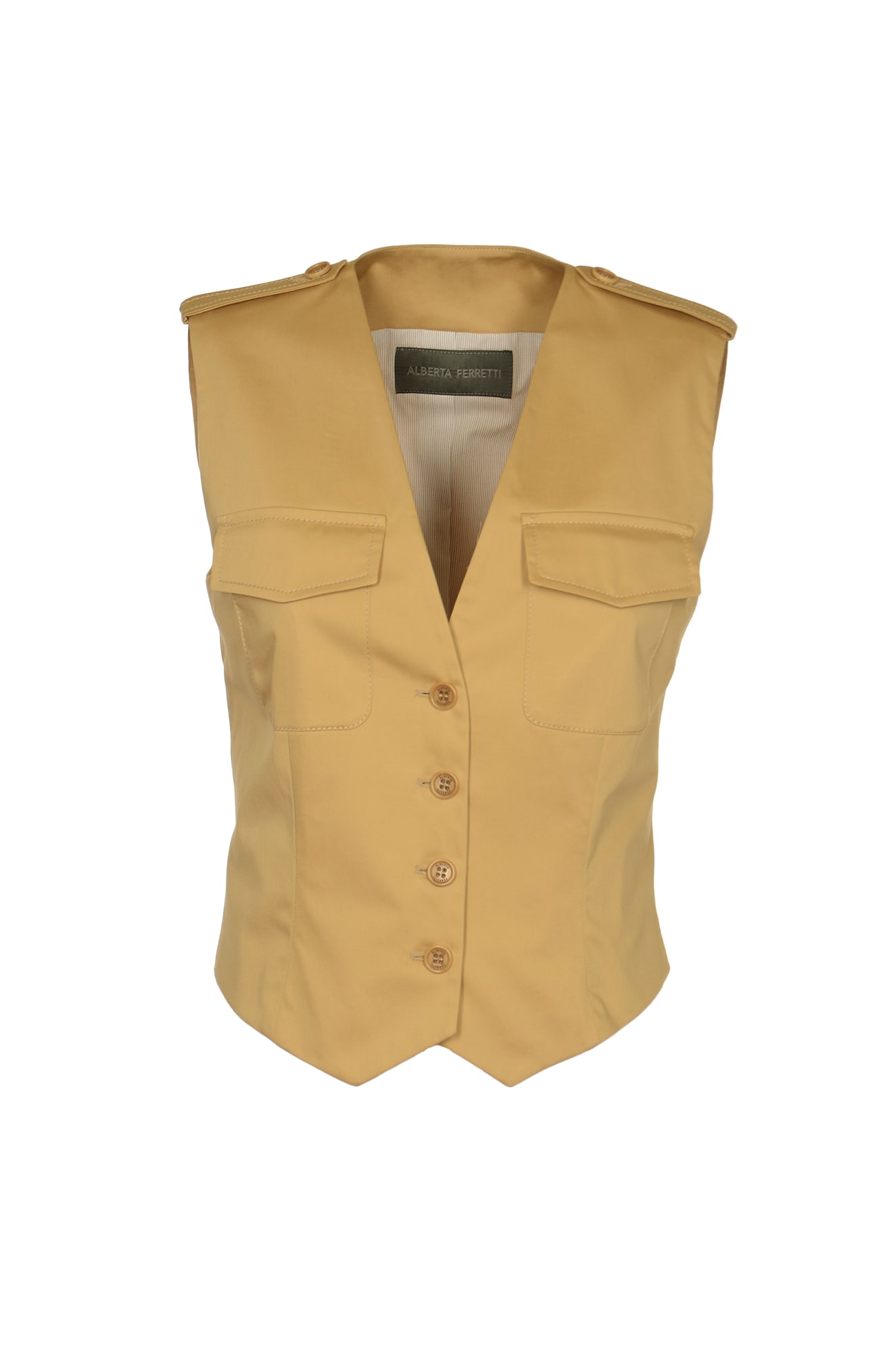 Shop Alberta Ferretti Patched Front Pockets Slim Vest In Beige
