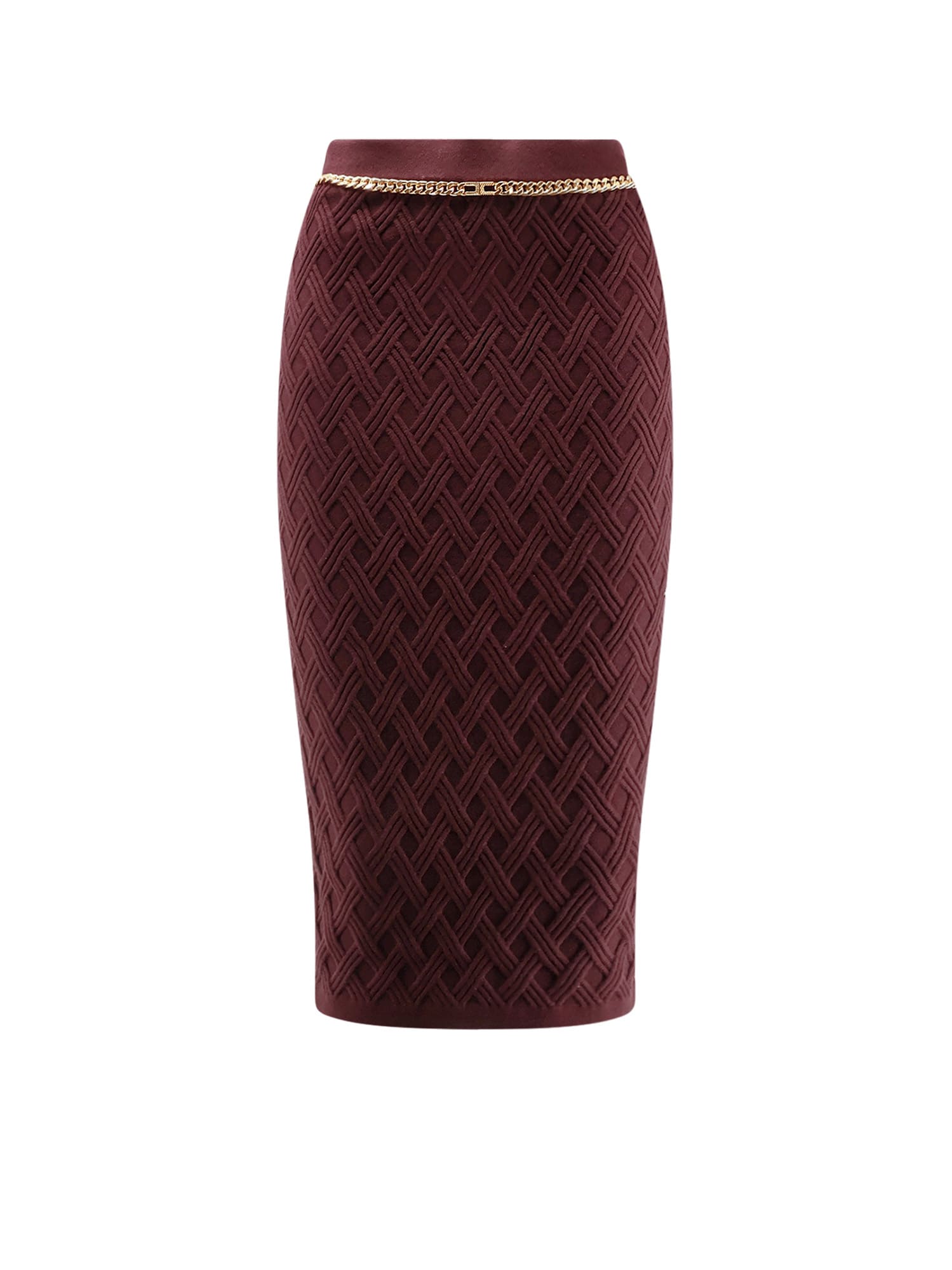 Elisabetta Franchi Gonna In Maglia A Rombi Con Dettaglio Gioiello Merlot In Burgundy