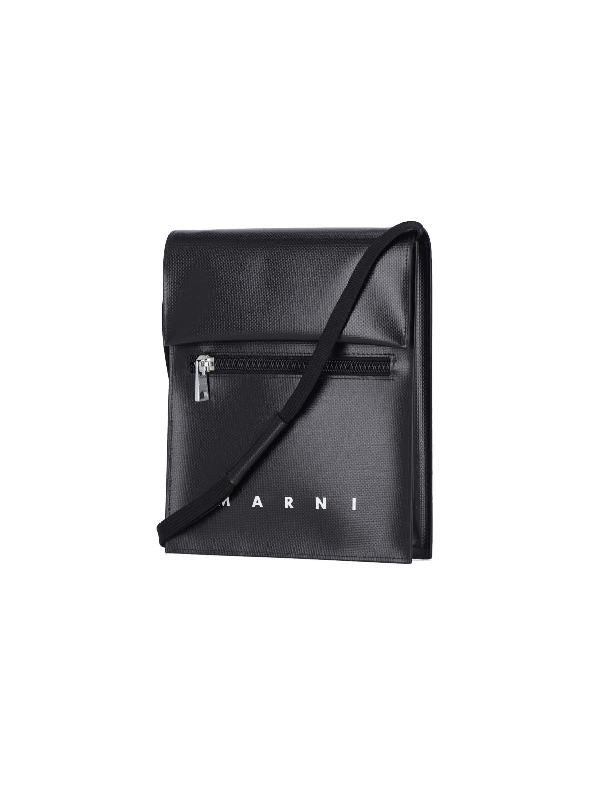 Shop Marni Logo Shoulder Bag In Black