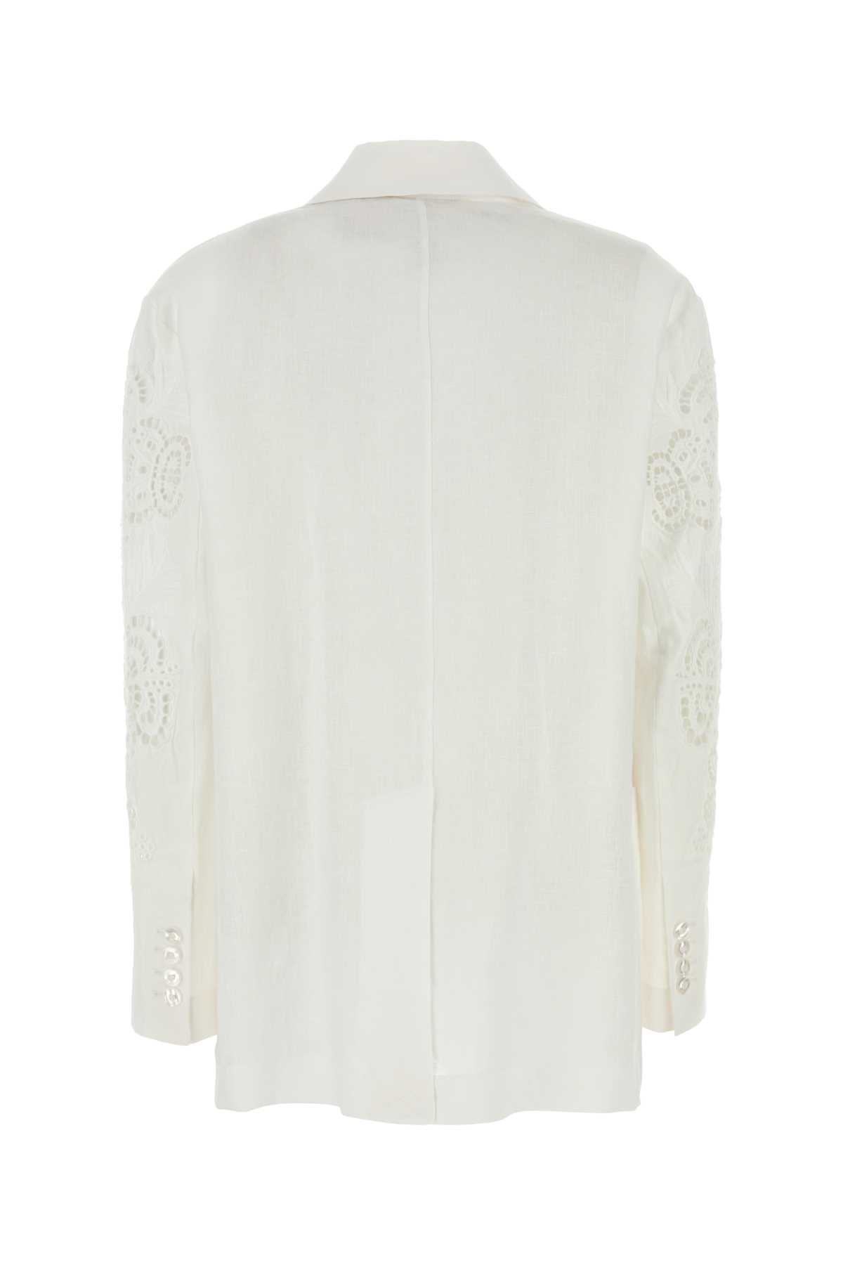 Shop Max Mara White Linen Angizia Blazer In Bianco