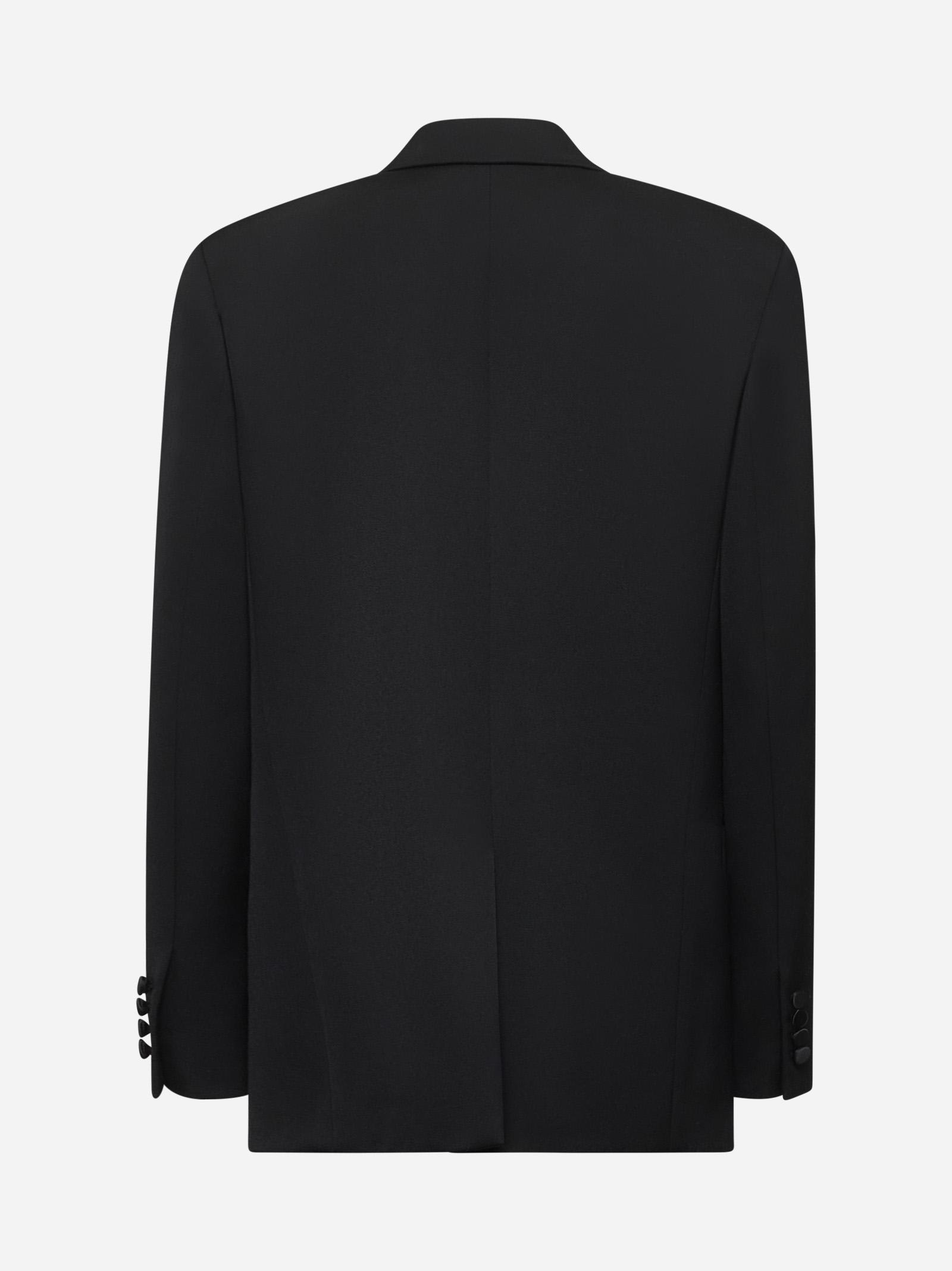 Saint Laurent Black Grain De Poudre Tuxedo Blazer In Blue