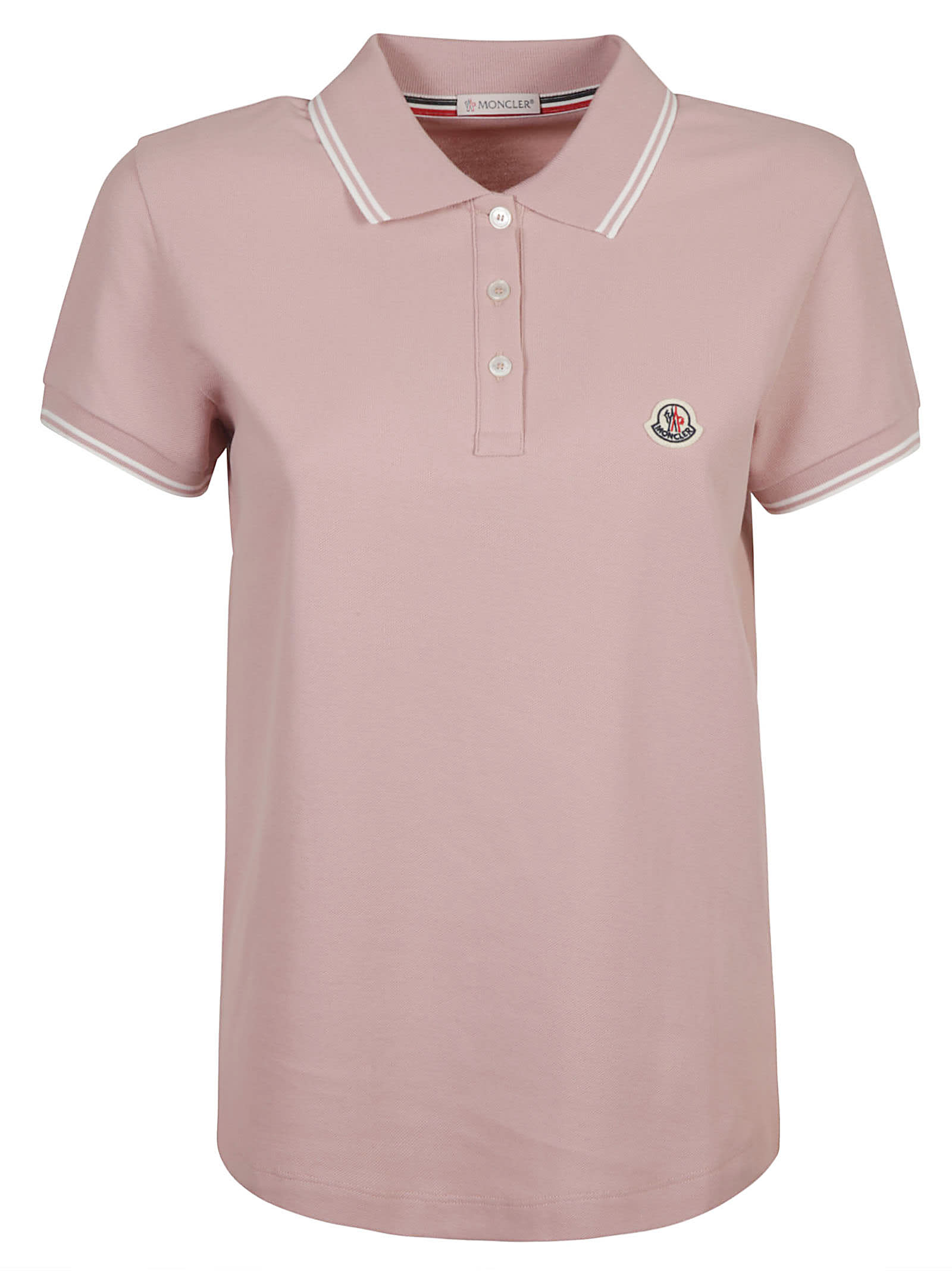 MONCLER STRIPE TRIMMED LOGO PATCHED POLO SHIRT,11823159