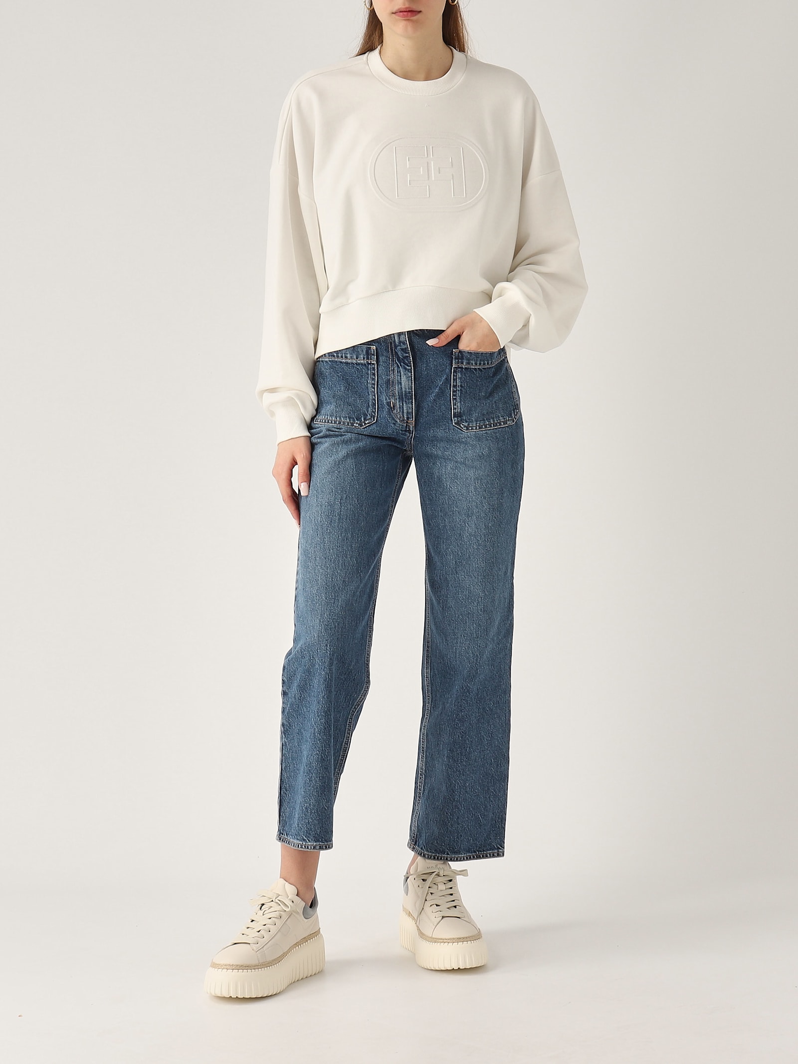 Elisabetta Franchi Cotone Hoodie In White