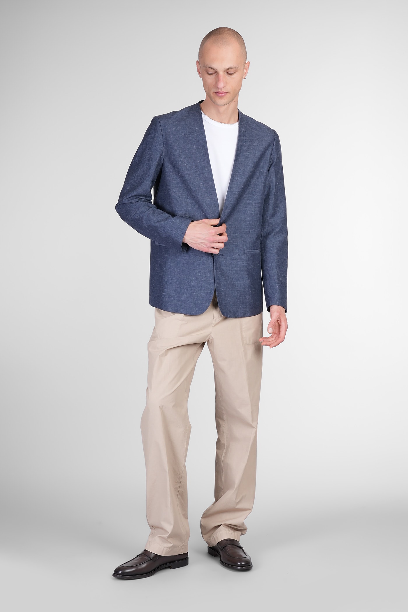 Mauro Grifoni Blazer In Blue Linen