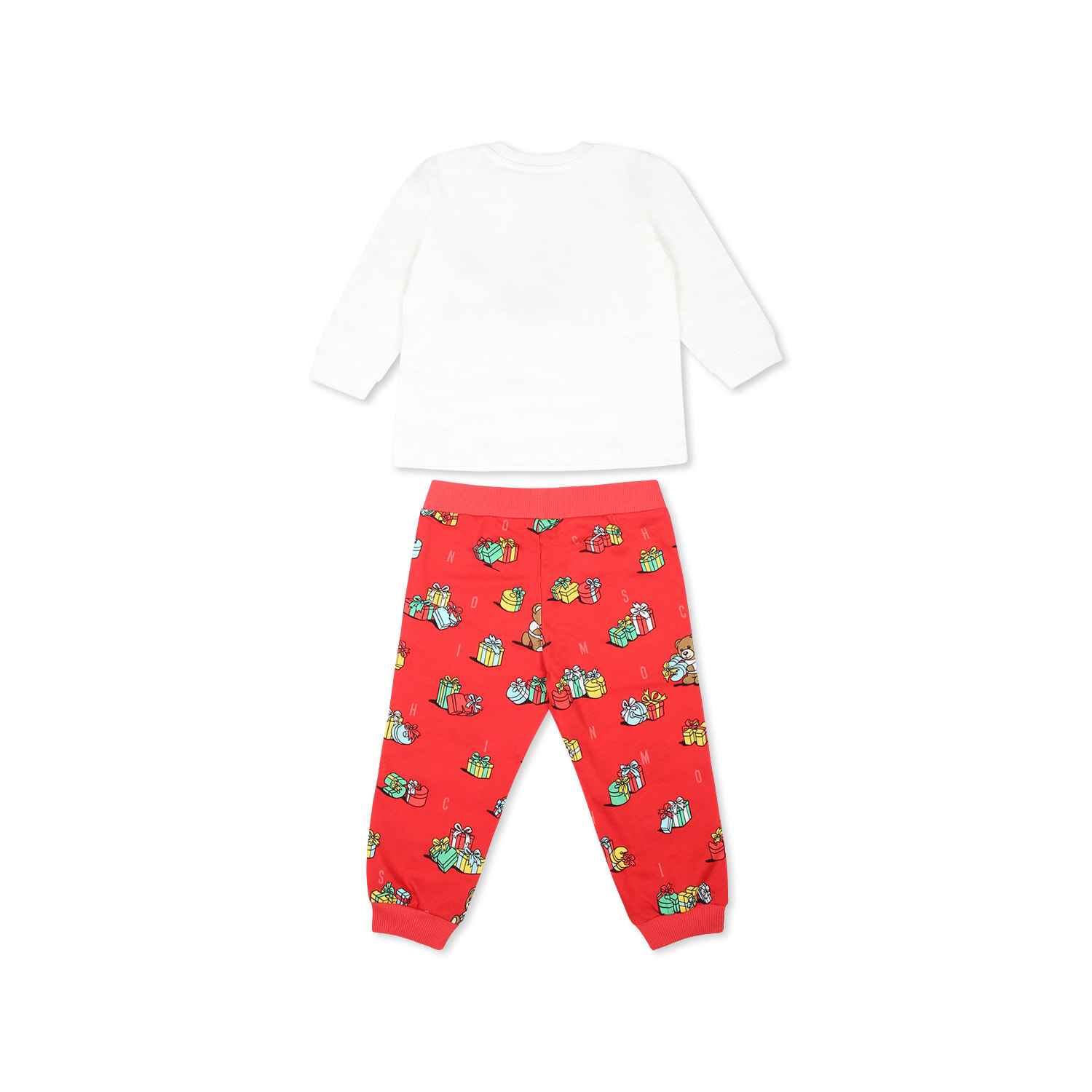 Moschino Red Suit For Babykids With Teddy Bear And Gift In Red