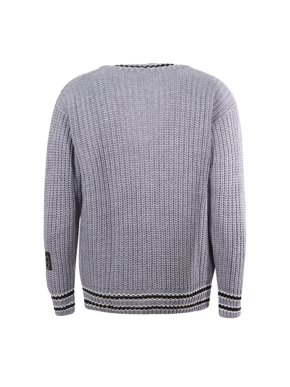 Msgm Striped-trim Buttoned Cardigan In Grey