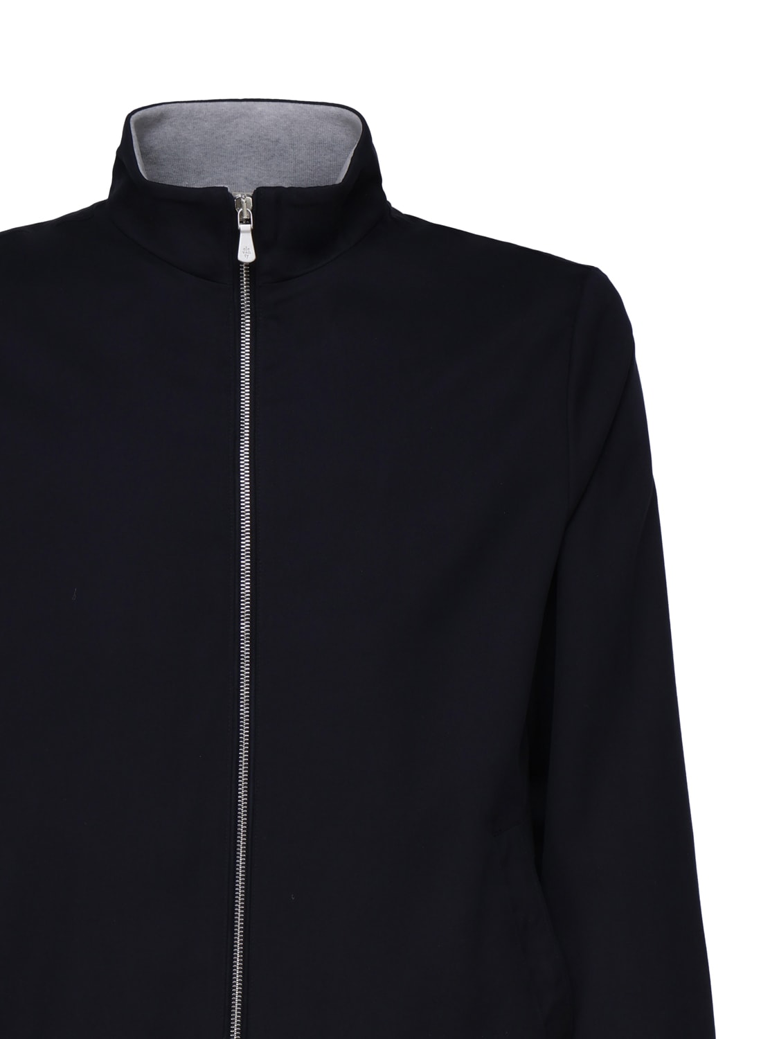Shop Eleventy Silk Jacket With Mock Neck In Blue