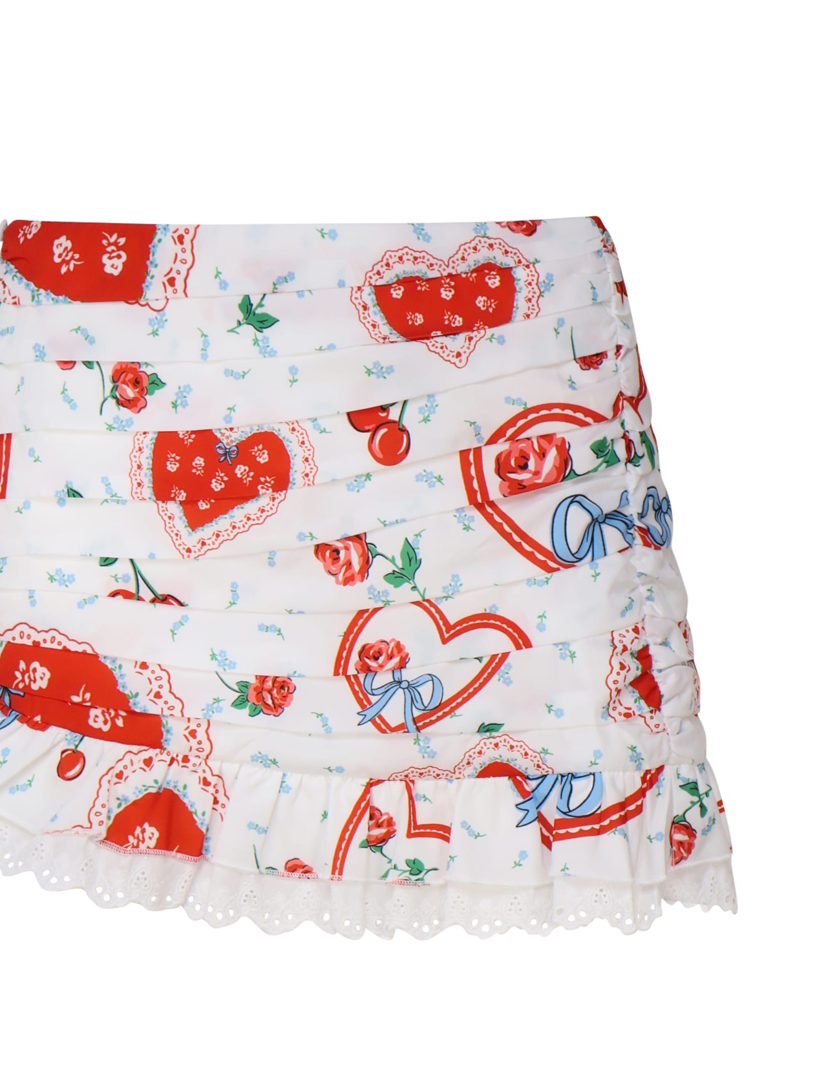 For Love & Lemons Asymmetric Mini Skirt With Retro Print In Red