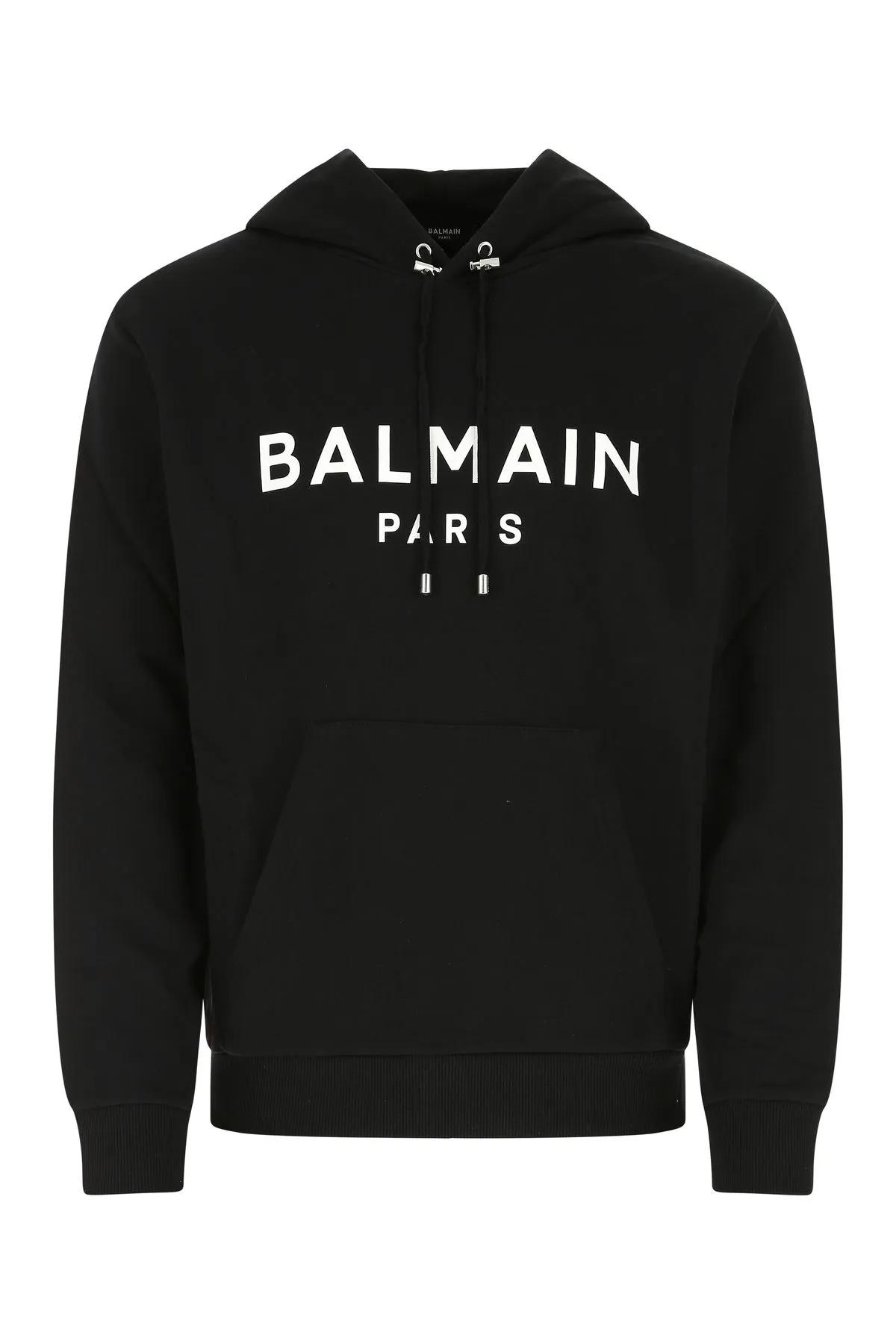 Shop Balmain Black Cotton Sweatshirt In Eab Noir/blanc