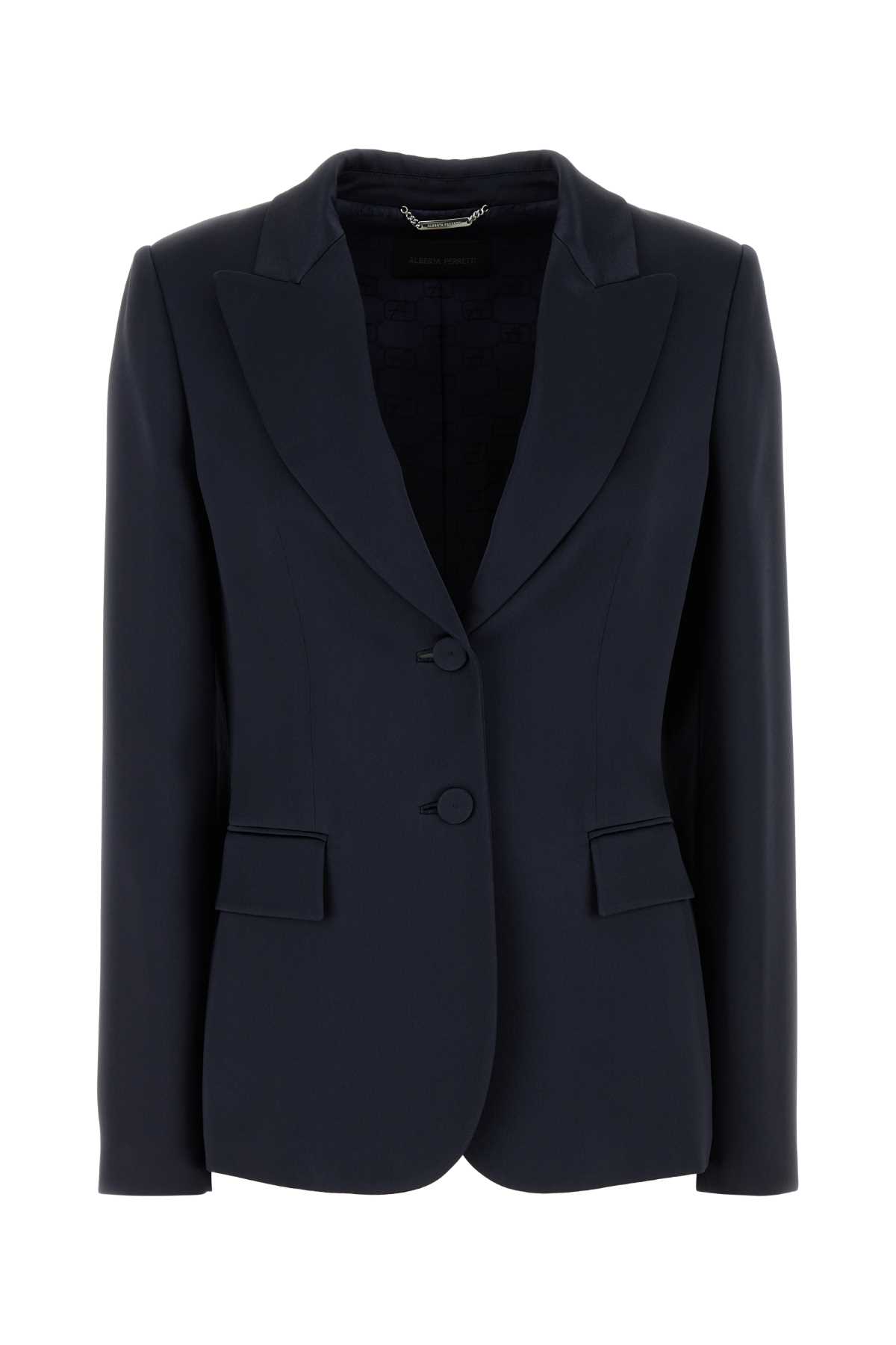 Navy Blue Acetate Blend Blazer