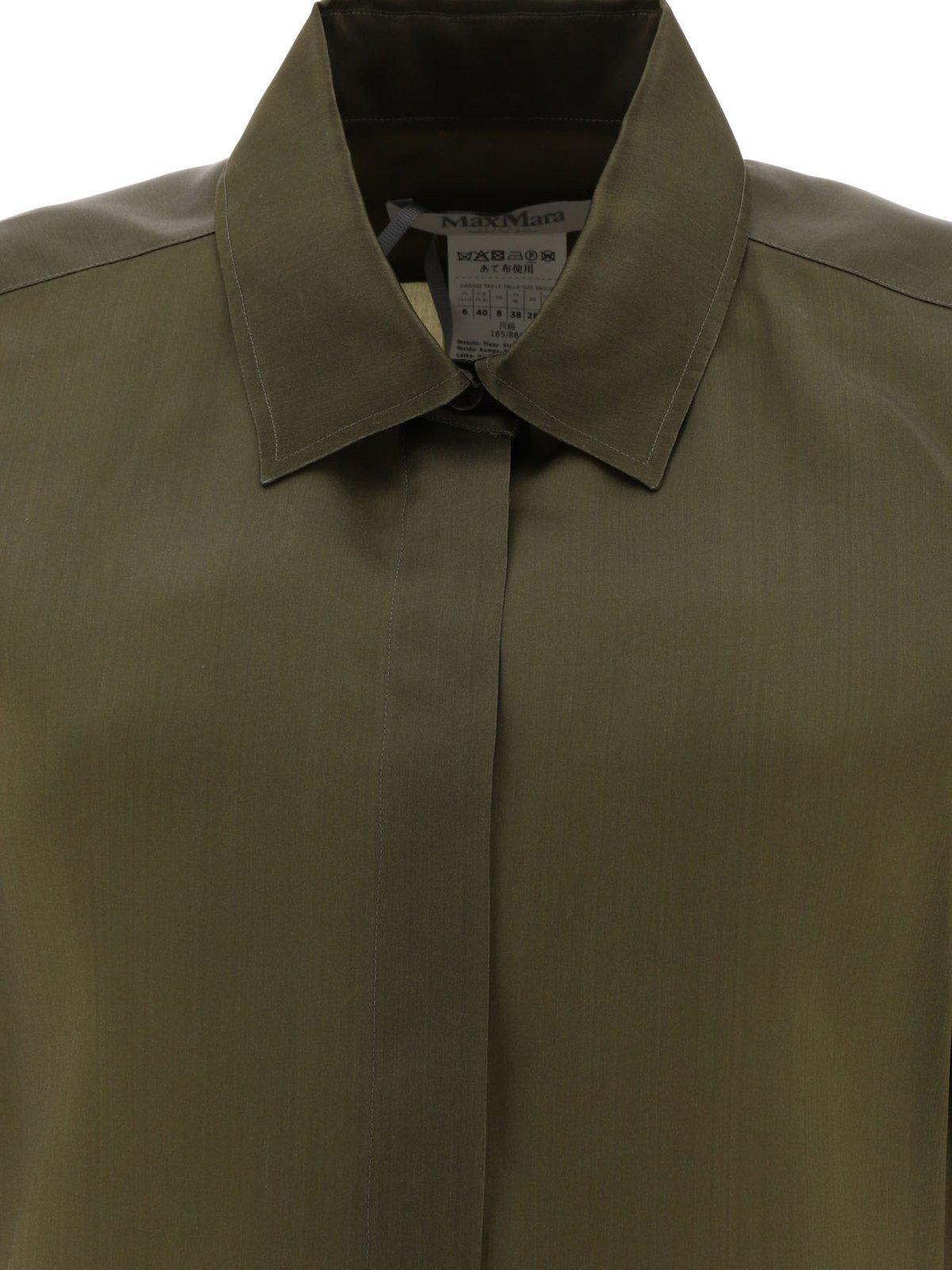 Shop Max Mara Buttoned Short-sleeved Shirt In Verde Kaki