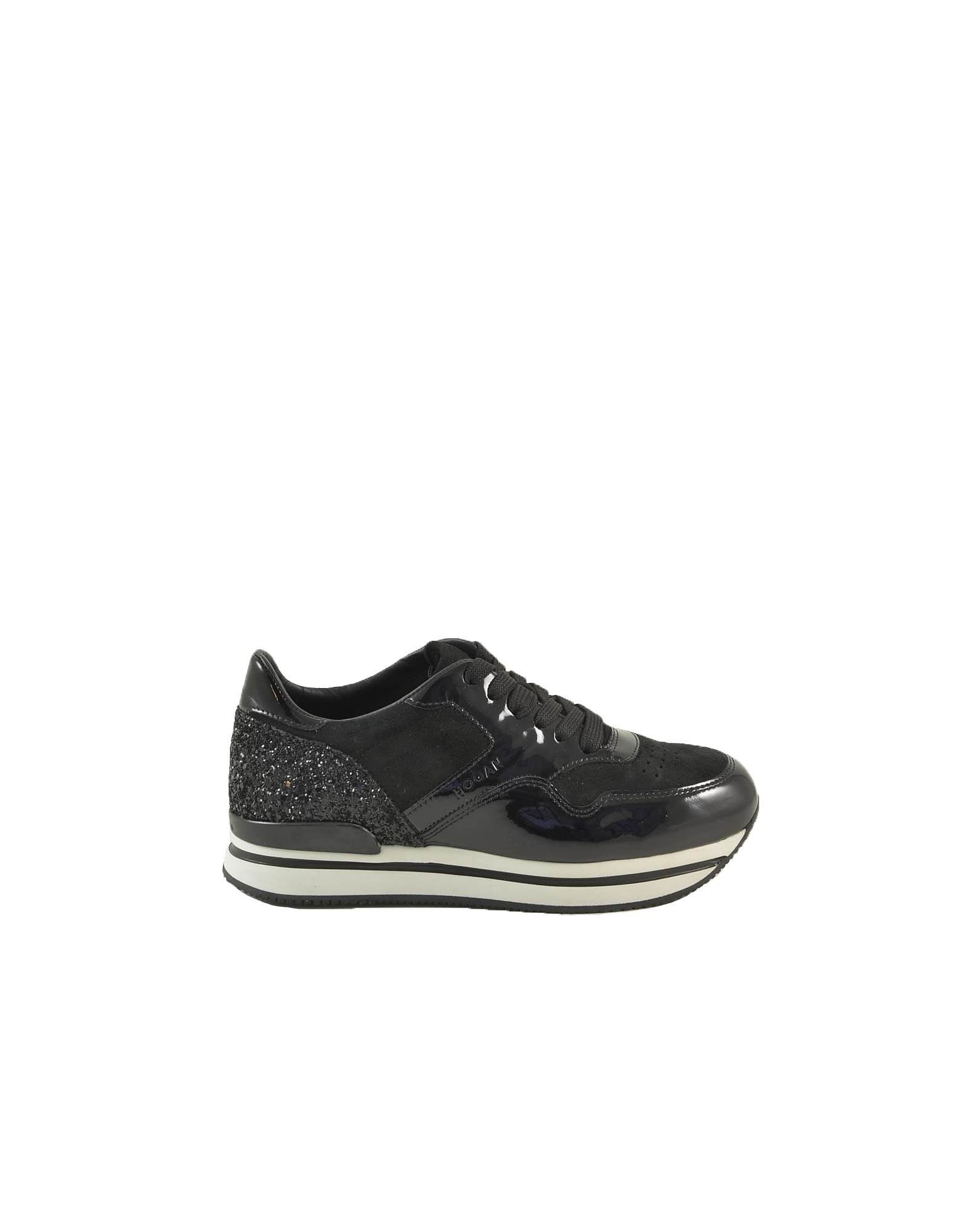 Hogan Black Leather Suede And Glitter Womens Sneakers