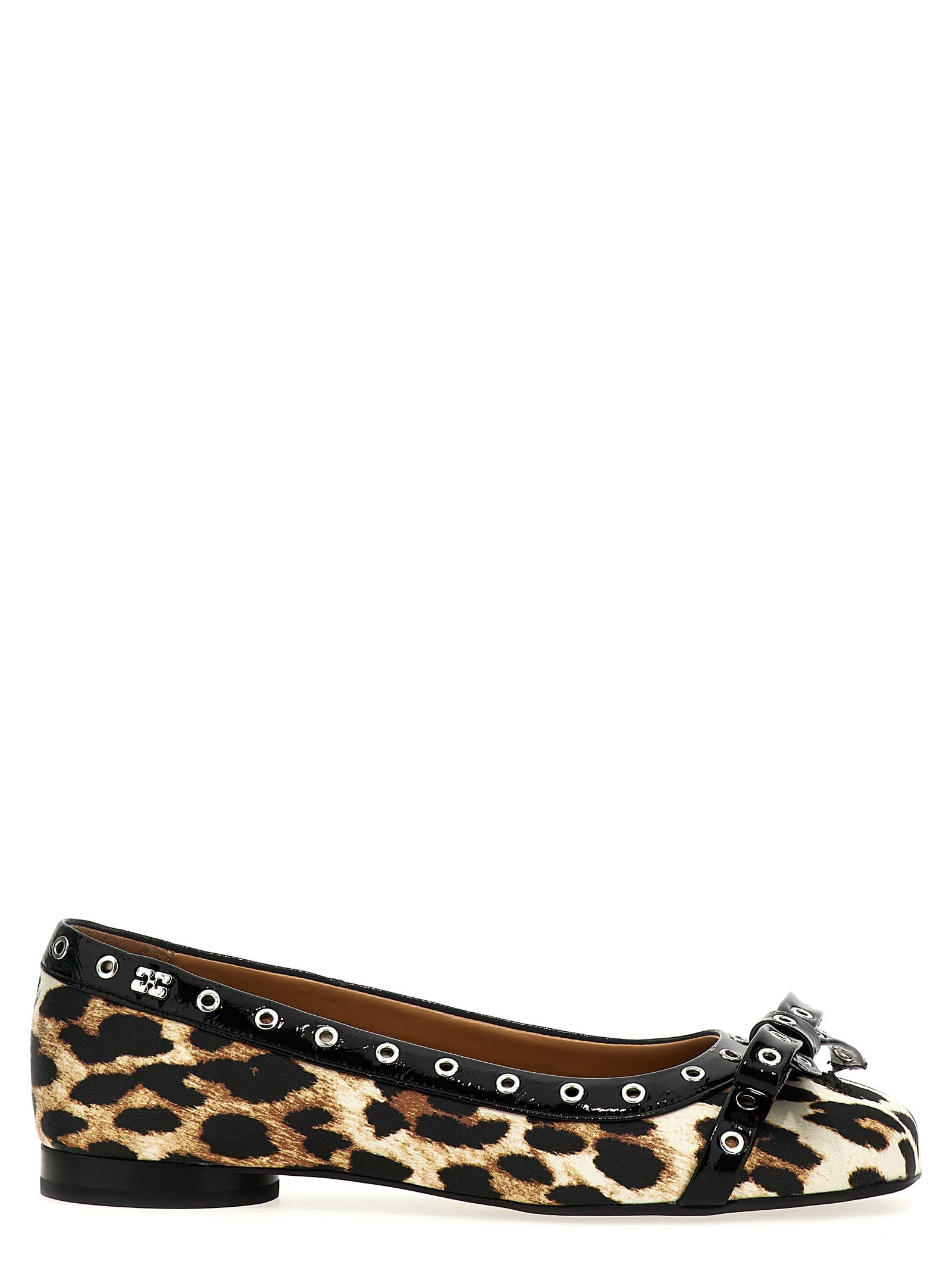 leopard Eyelets Bow Ballet Flats