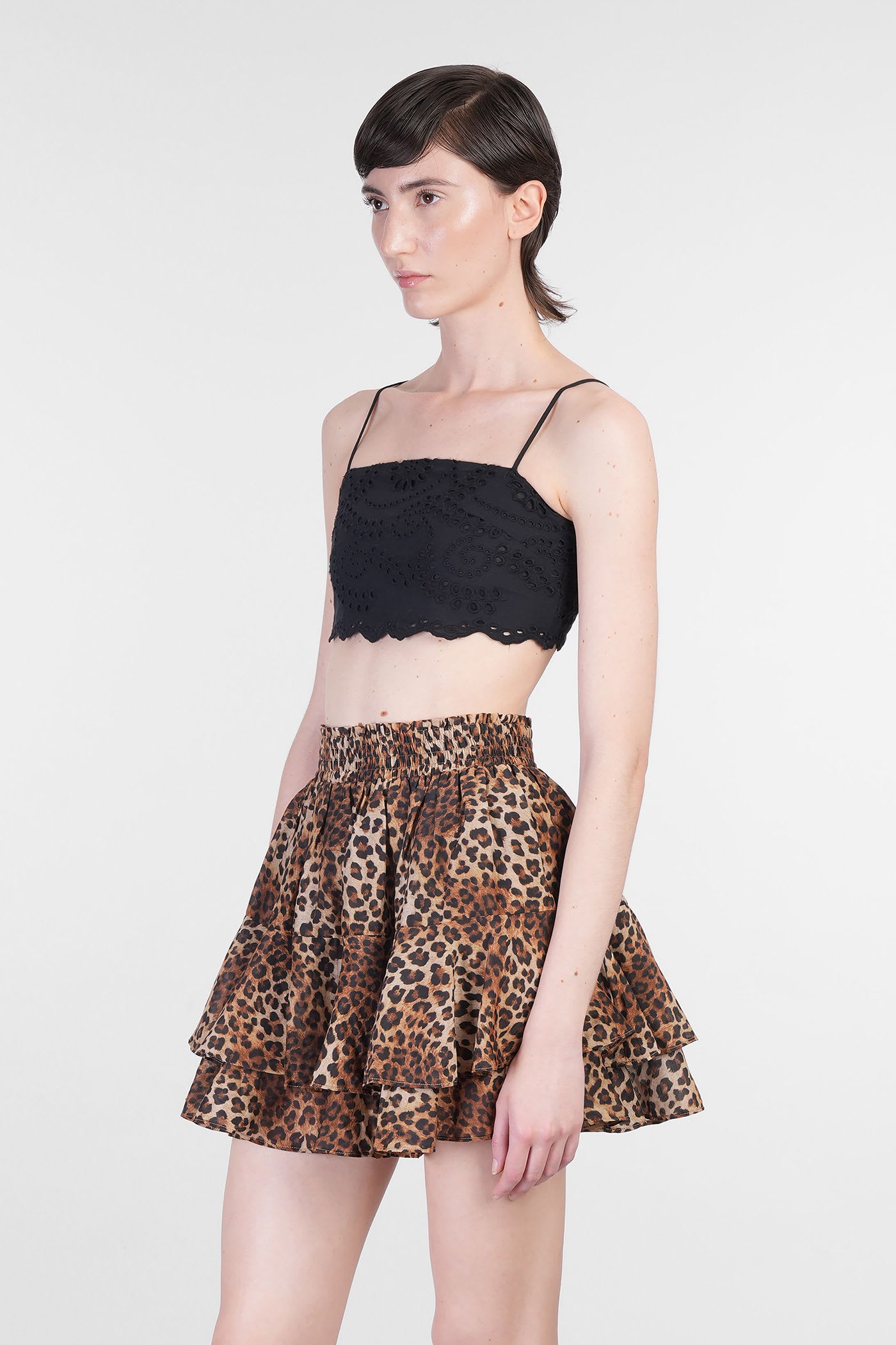 Mc2 Saint Barth Florida Broderie Anglaise Top In Black