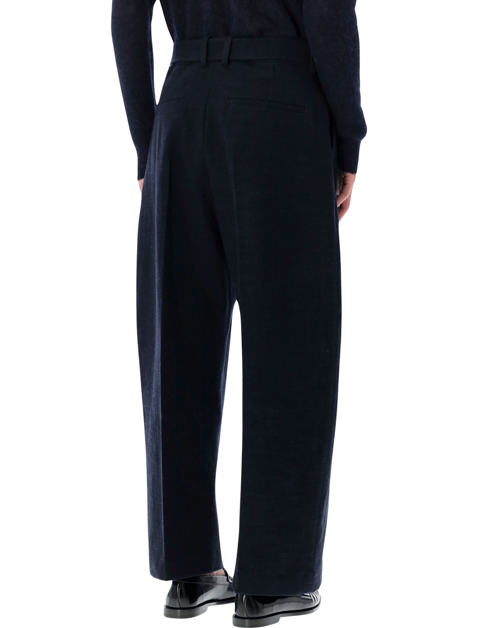 Studio Nicholson Wide-leg Wool Cotton Blue Vital Trousers In Black