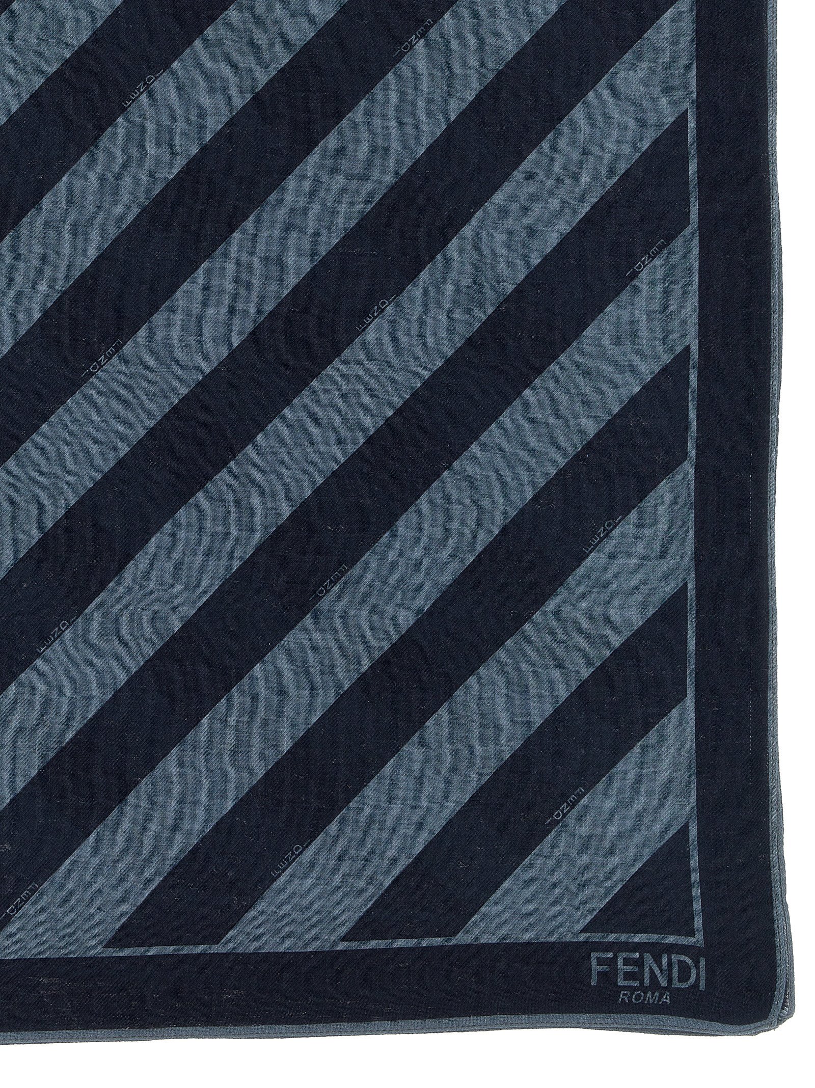 Fendi Men Embroidered Wool And Linen Scarf In Blue