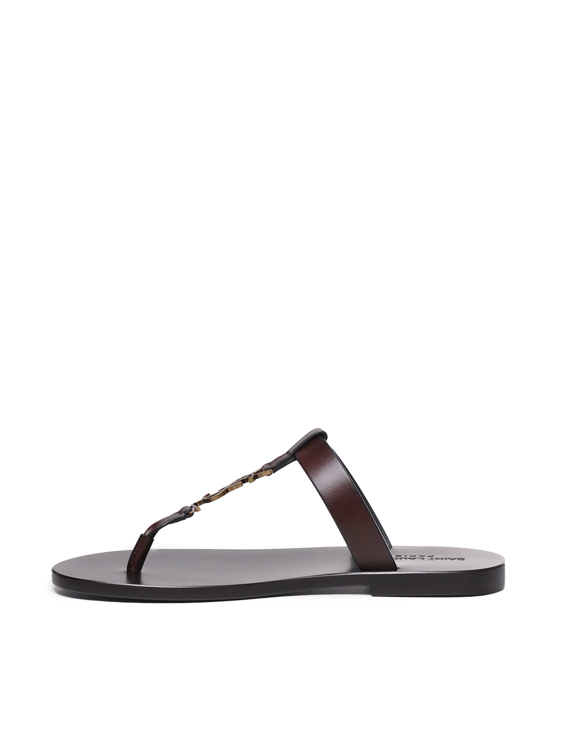 Shop Saint Laurent Cassandre Sandals In Smooth Leather In Dark Brown