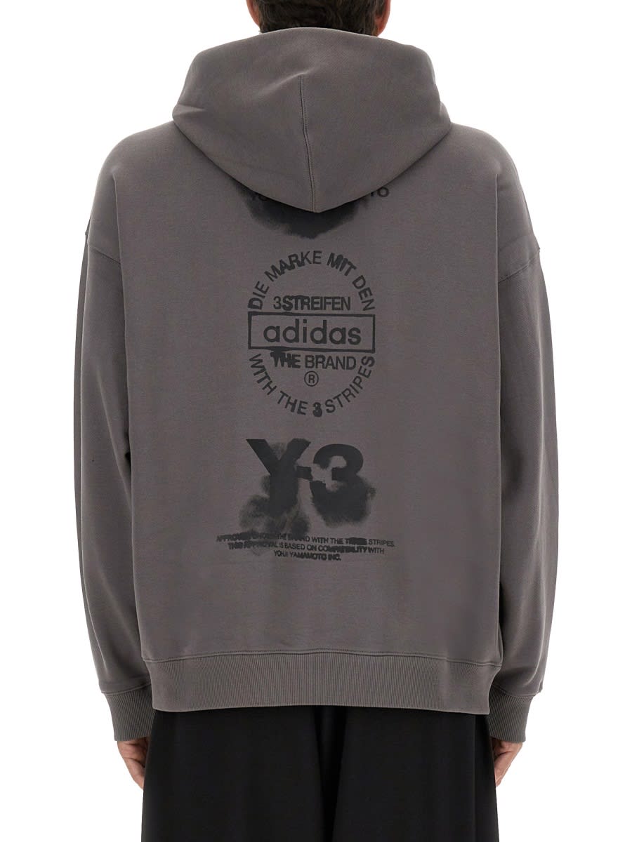 Y-3 Hoodie Featuring Graphic Design On Back In Gray