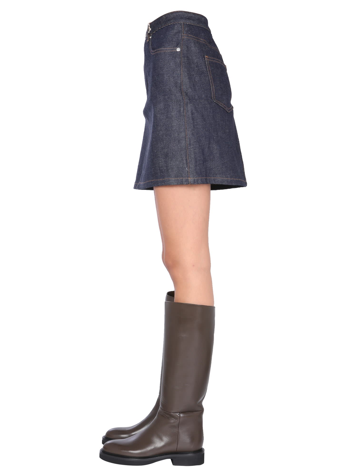 Apc Blue A-line Skirt With Contrasting Stitching Cotton Denim Woman A.p.c In Blu
