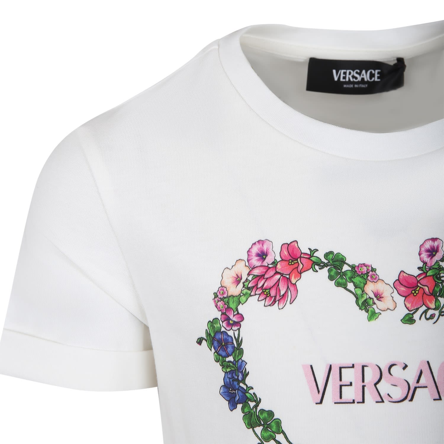 Shop Versace White Dress For Girl With Multicolor Print