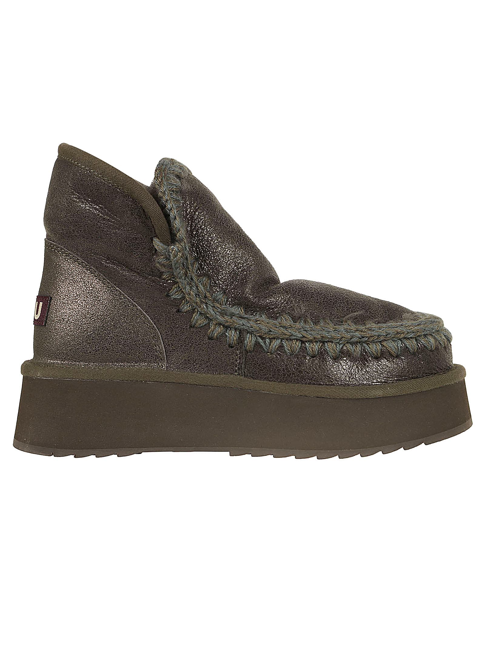 Shop Mou Mini Eskimo Platform Boot In Dubkol Dust Metallic Black Olive