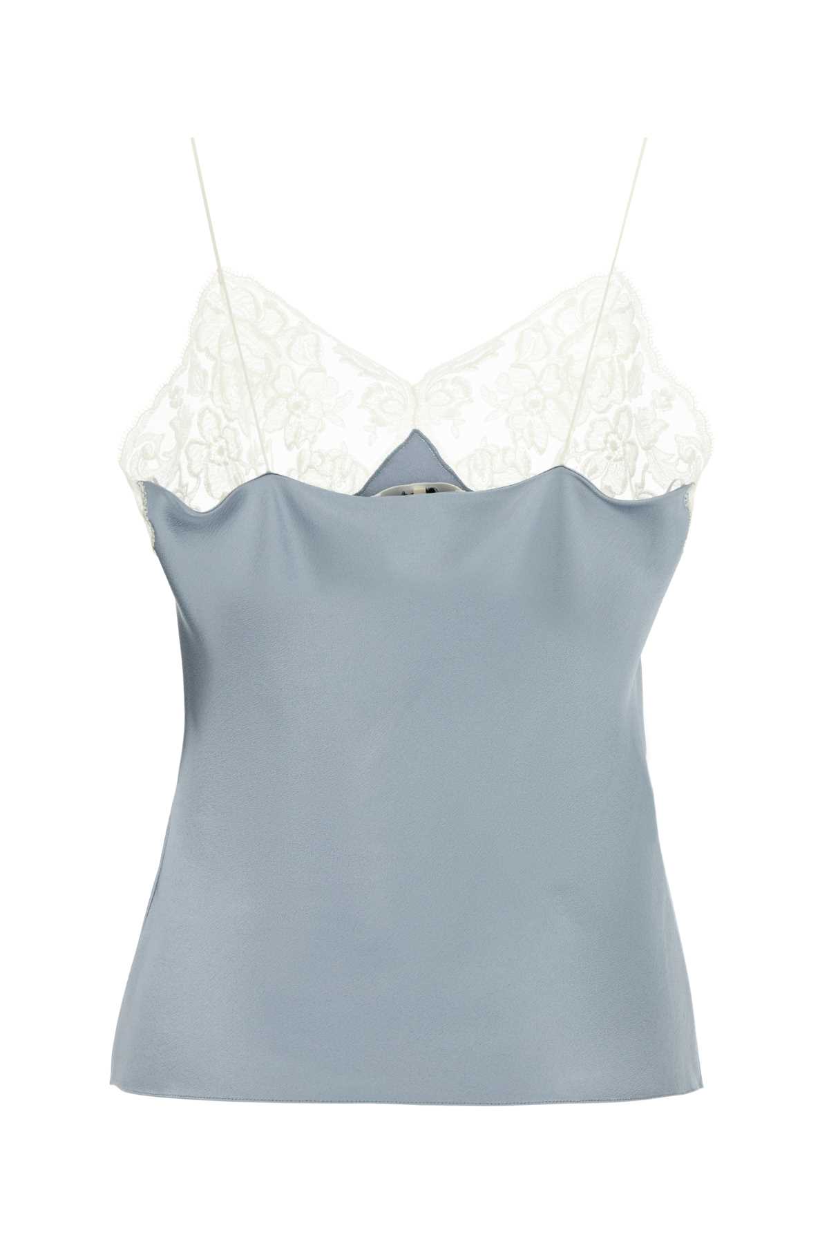 Chloé Satin Tank Top With Lace And Spaghetti Straps In Blue