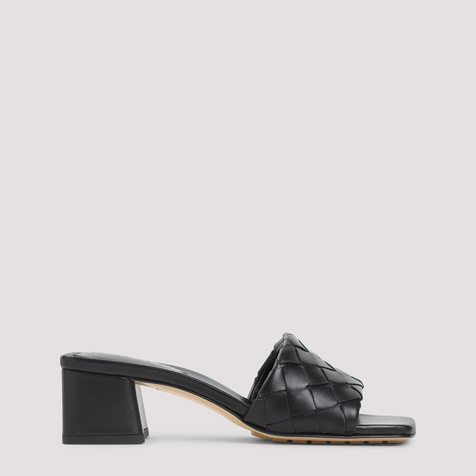 Bottega Veneta Women Leather Heel Sandals With Intrecciato Motif In Black