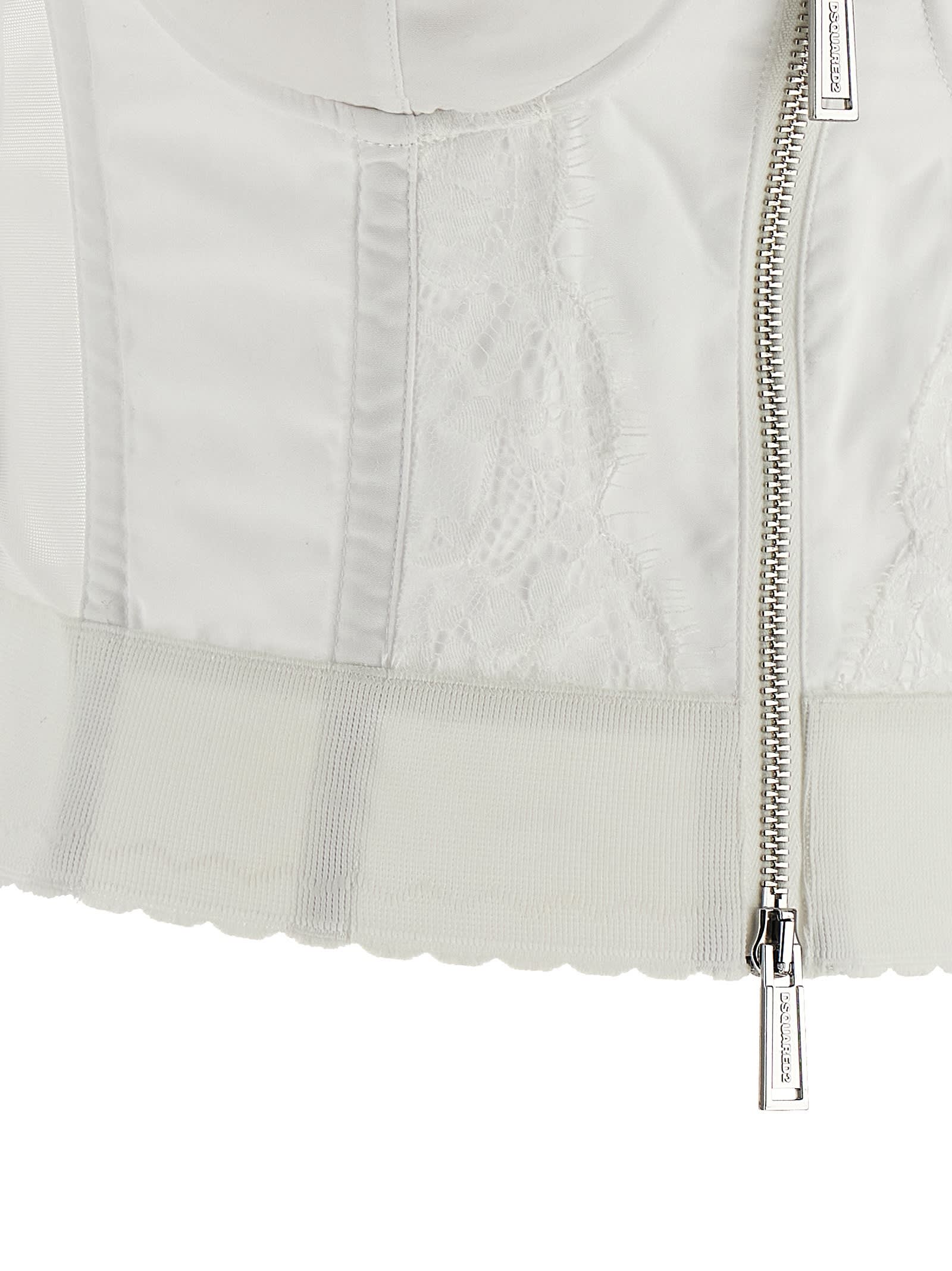 Dsquared2 Off-the-shoulder Bustier Top With Lace And Tulle Detailing In Multi