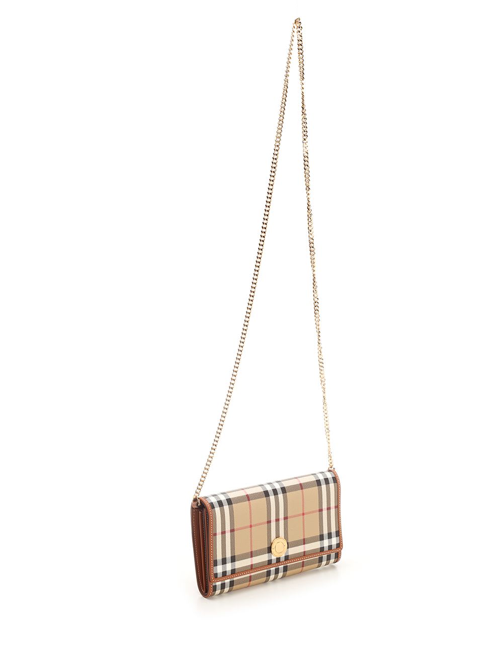 Shop Burberry Check Chain Cross Body Bag In Beige