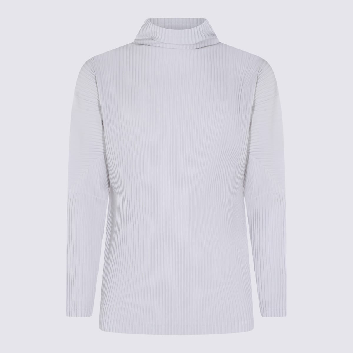 Issey Miyake Long Sleeve Ribbed Turtleneck Top In White