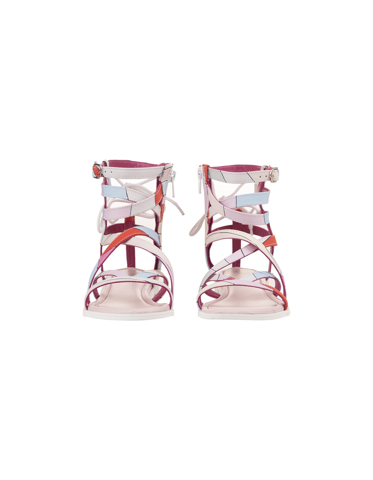 Shop Pucci Light Blue/multicolour Iride Print Woven Sandals