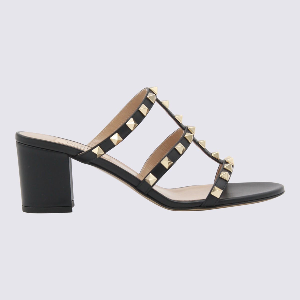 Valentino Garavani Rockstud Calfskin Leather Slide Sandal 60 Mm Woman Marine 39 In Black