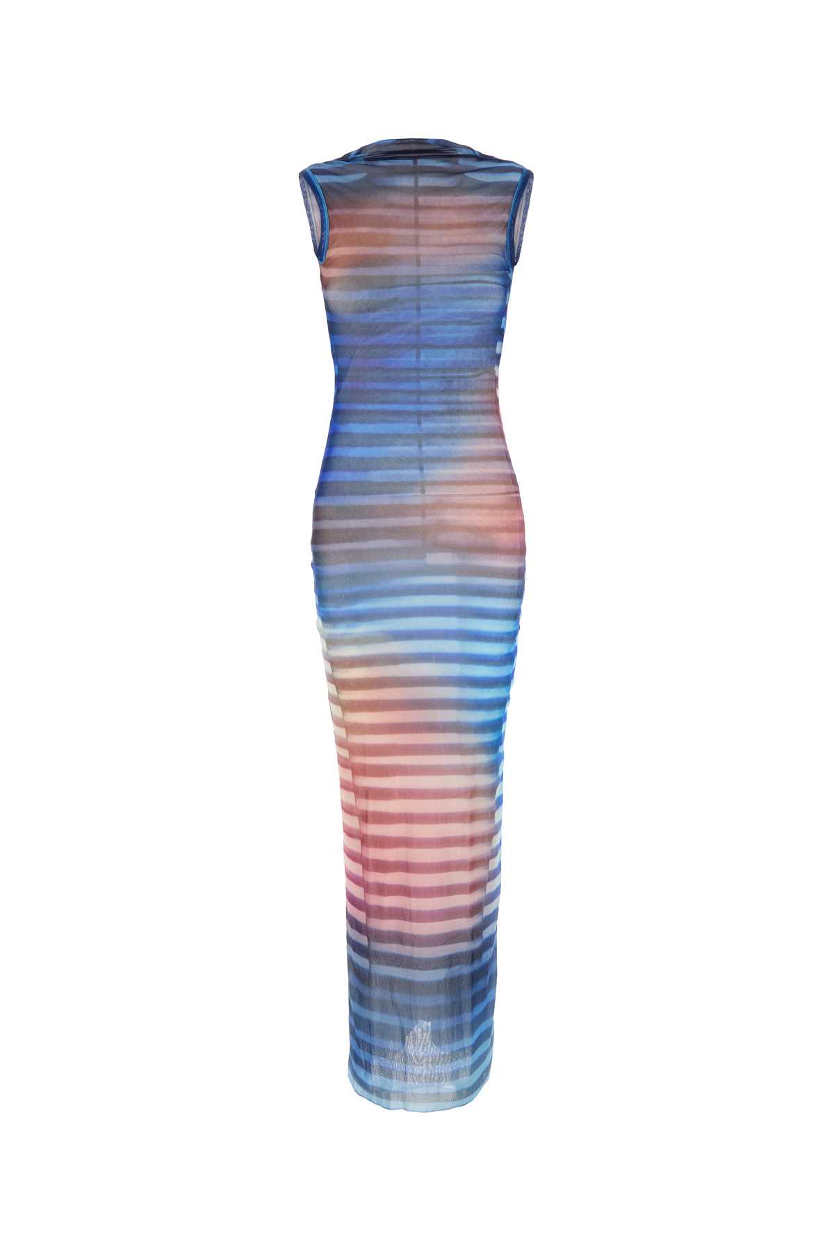 Jean Paul Gaultier Long Striped Dress High Neckline In Multi
