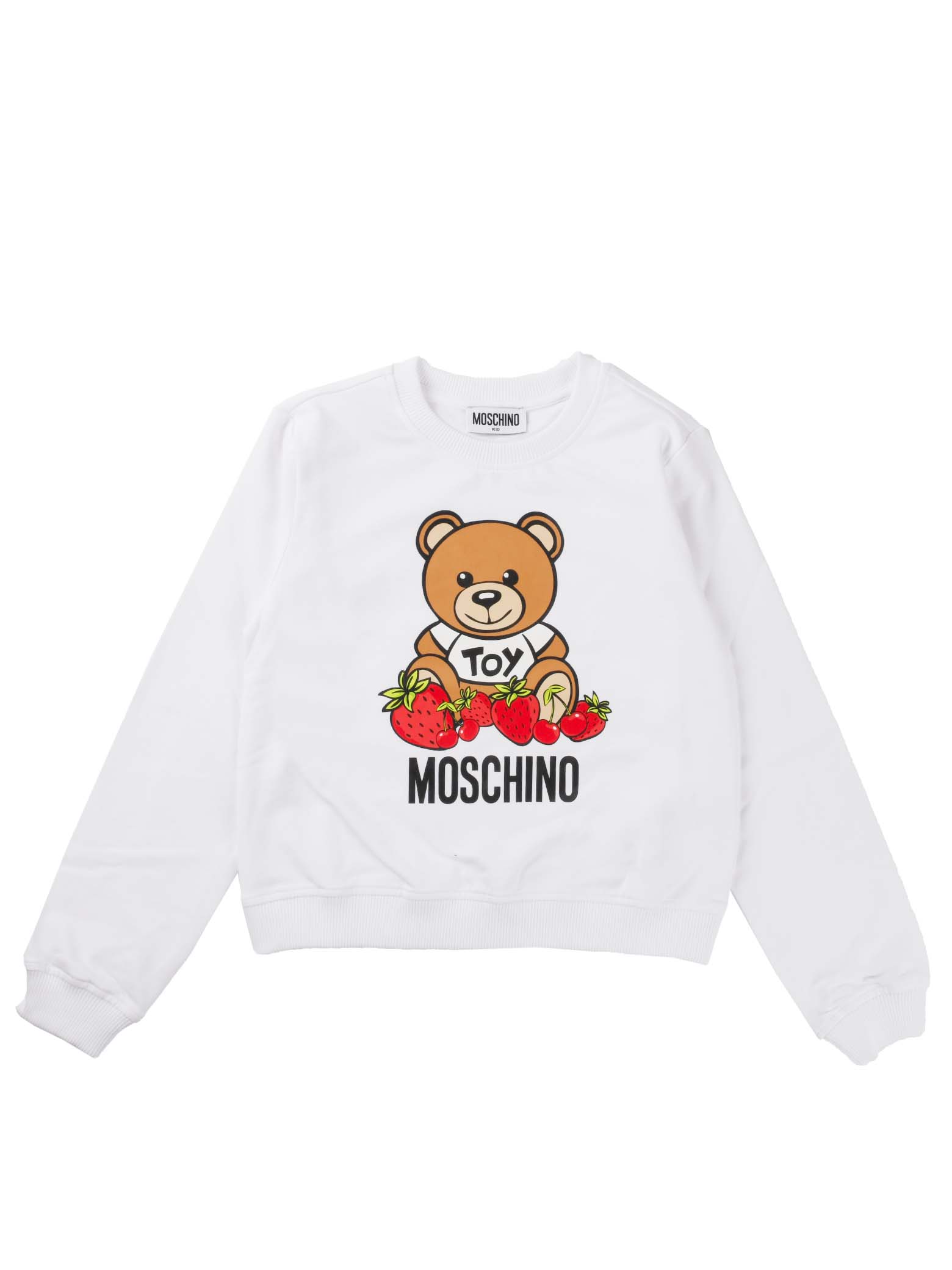 Moschino White Sweatshirt With Bear And Strawberry Print