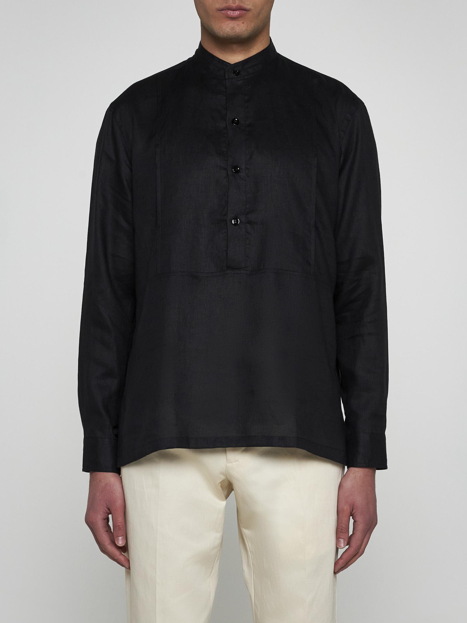 Shop Pt01 Mariner Linen Shirt In Black