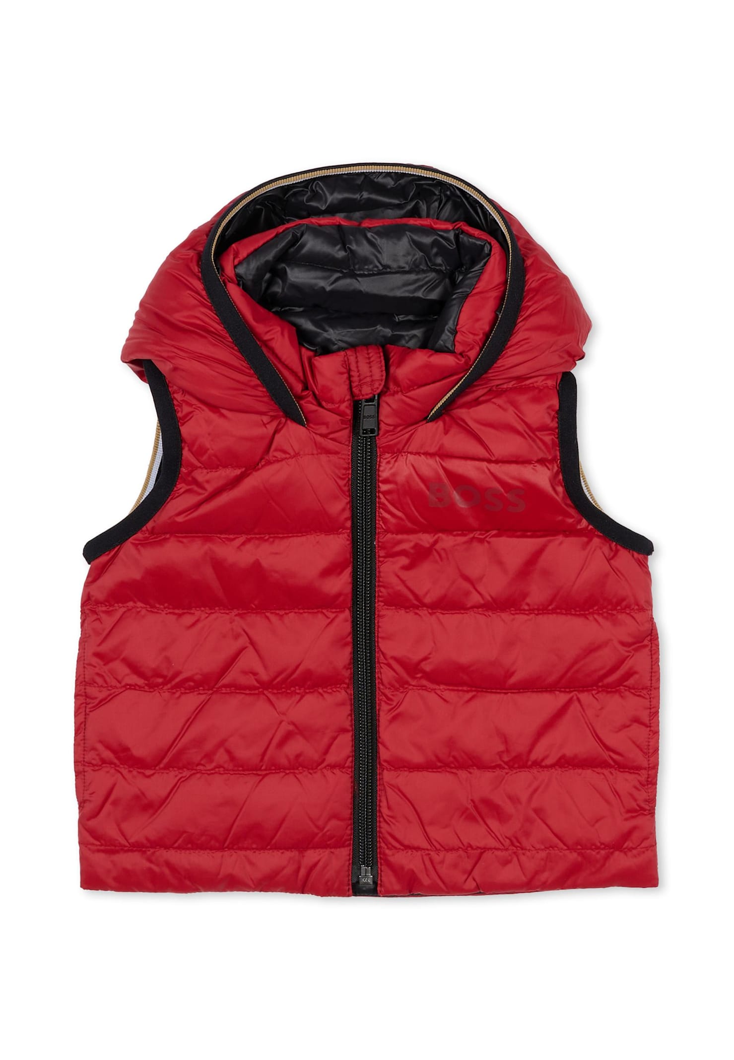 Hugo Boss Red Reversible Vest For Baby Boy With Logo In Red