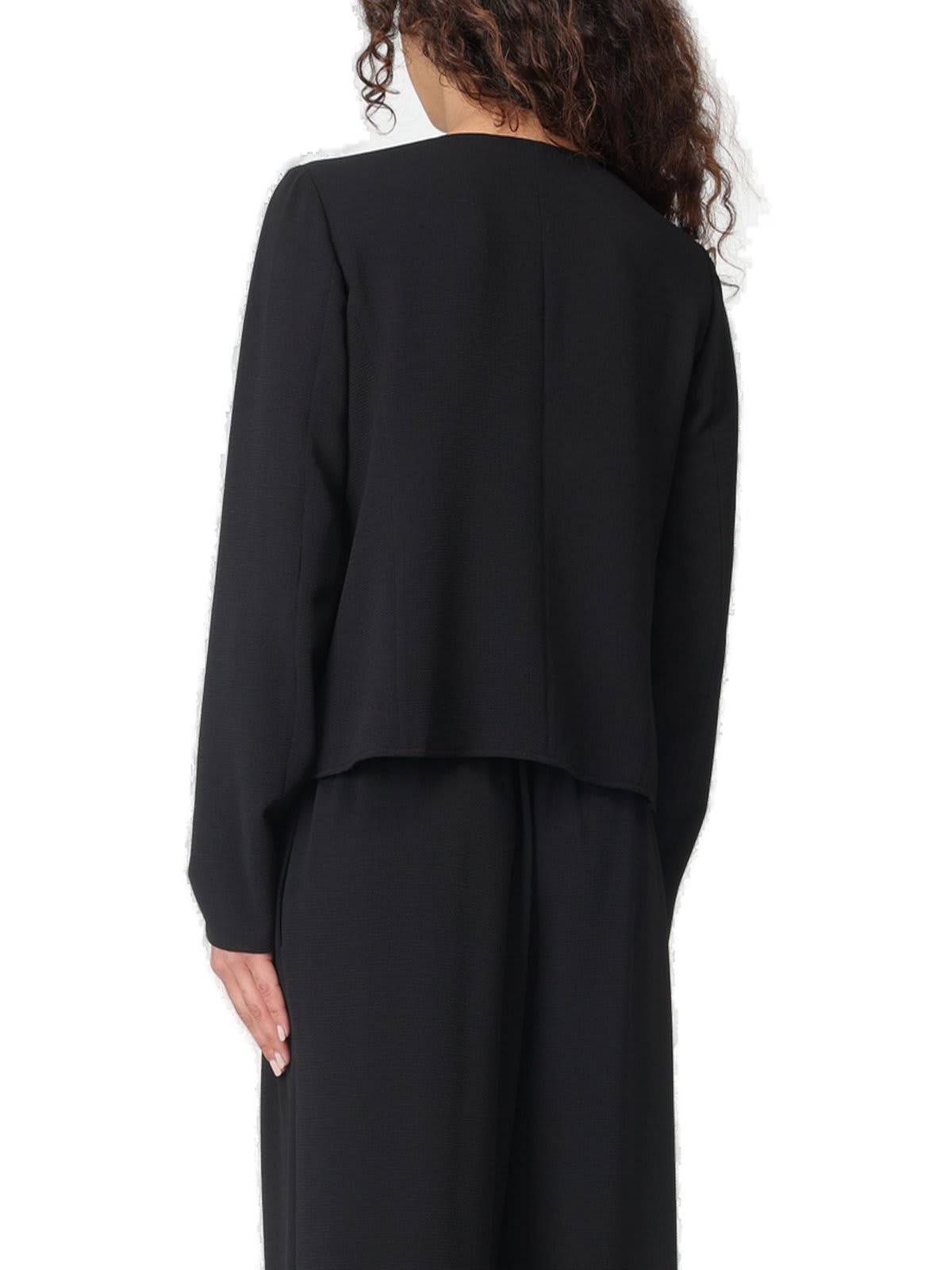 Shop Giorgio Armani Wrap Ruffle Jacket  In Black