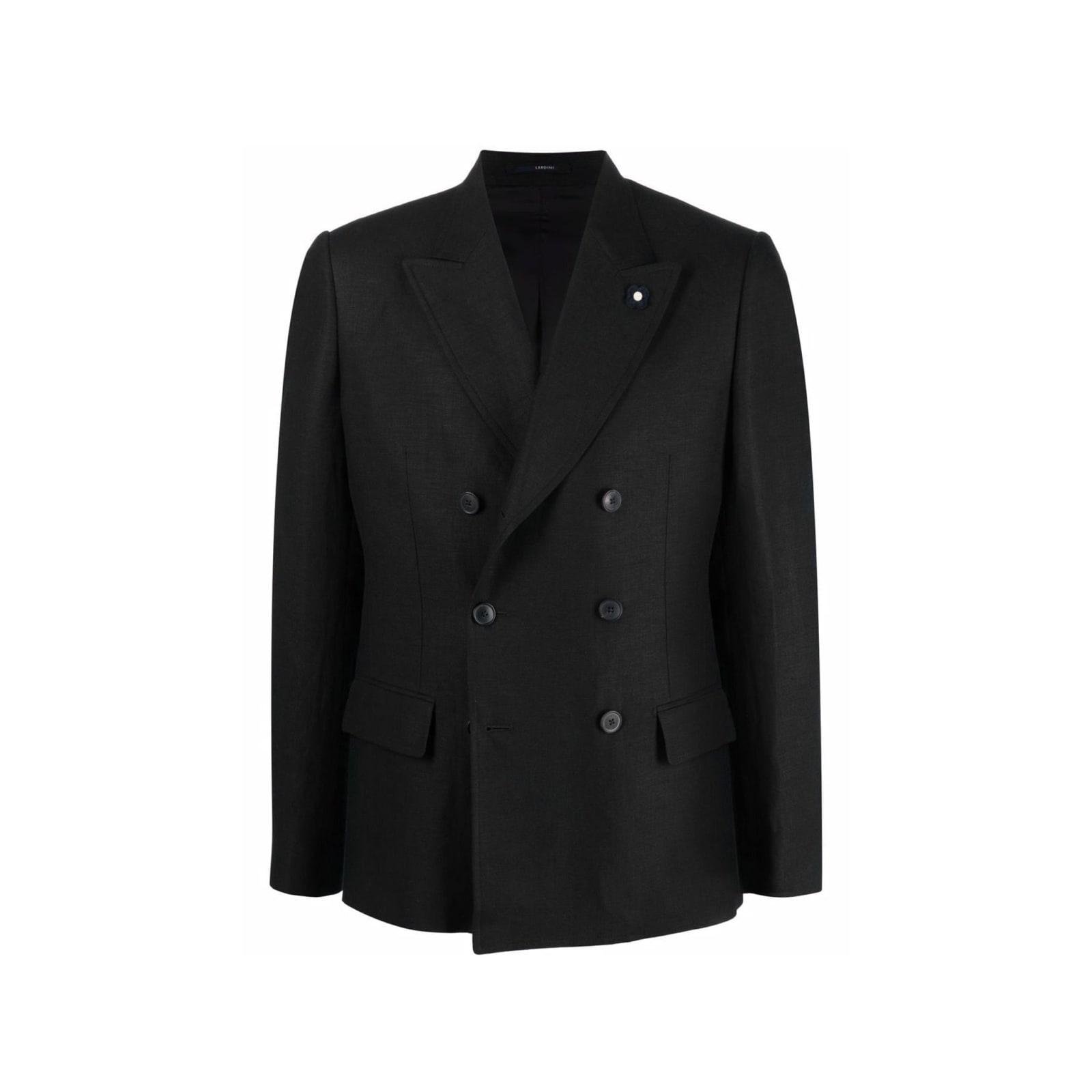 Shop Lardini Double-breasted Wool Jacket In Black
